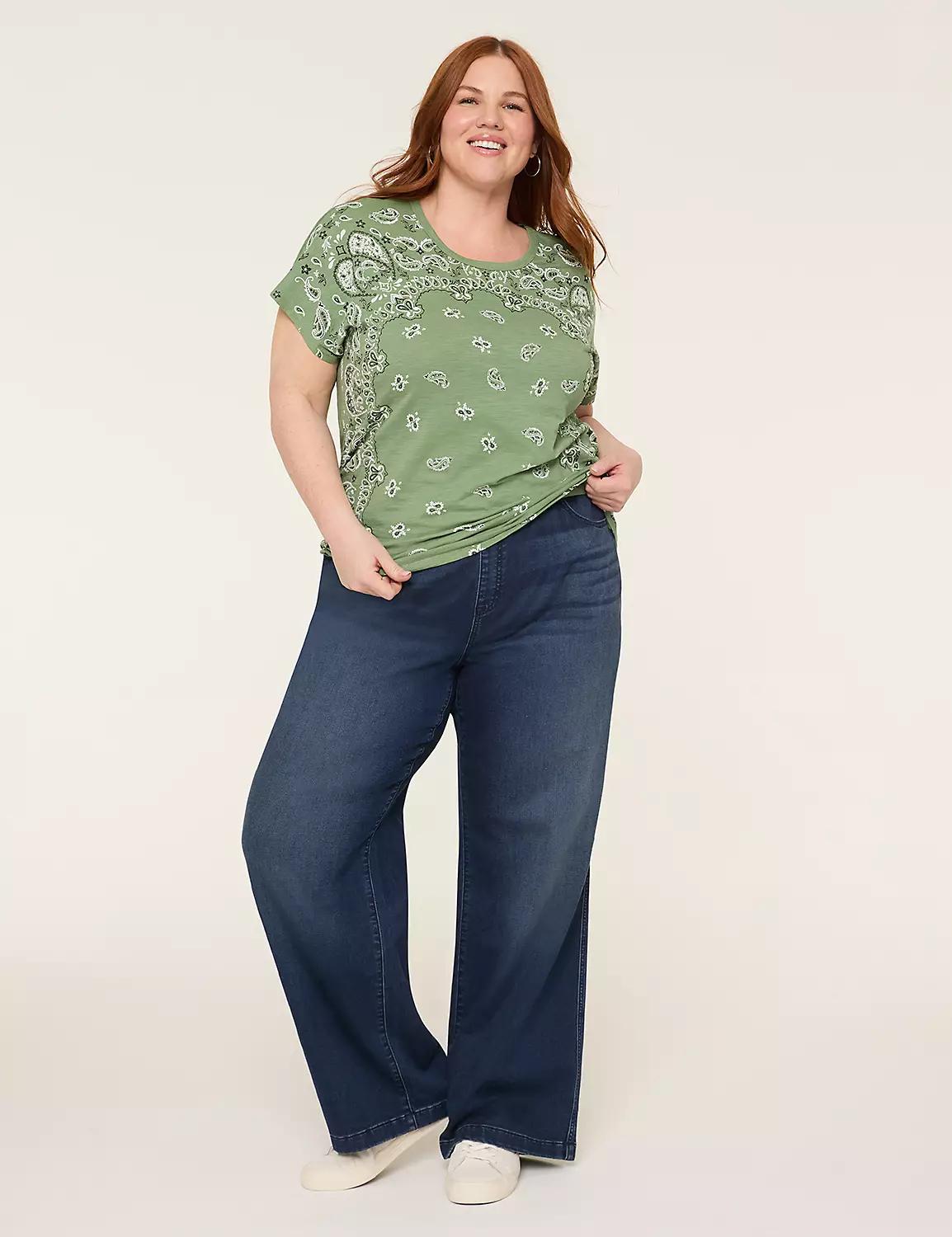 Pull-On High-Rise Knit Denim Straight Leg Jean Product Image