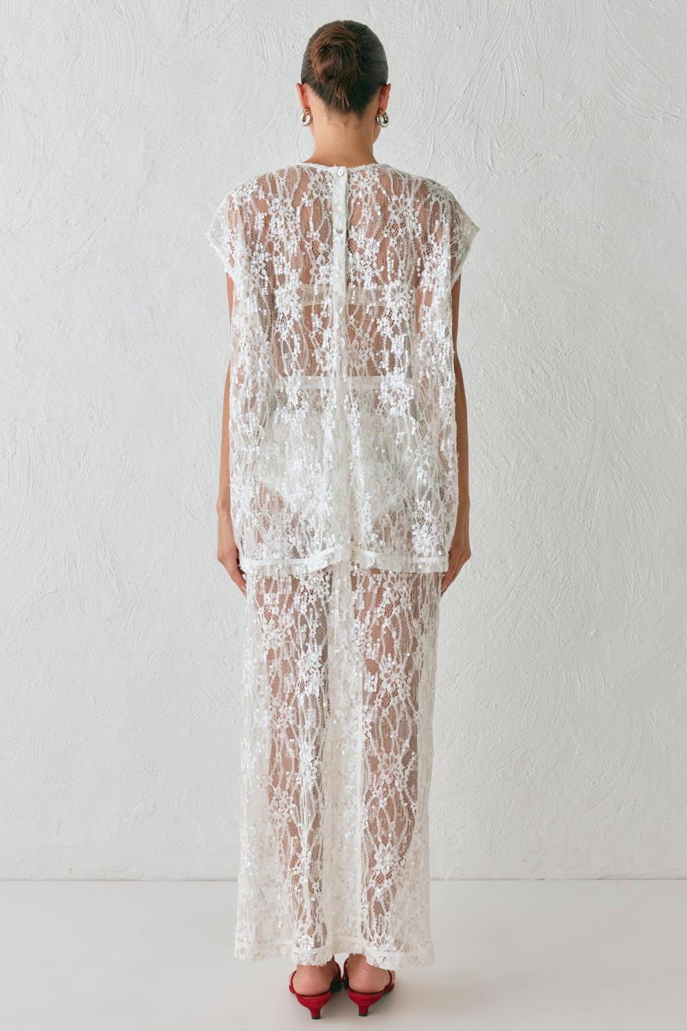 Devyn Sequin Midi Skirt White Product Image