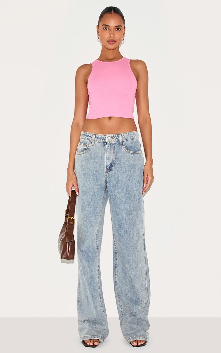 Pink Basic Rib Racer Crop Top Product Image