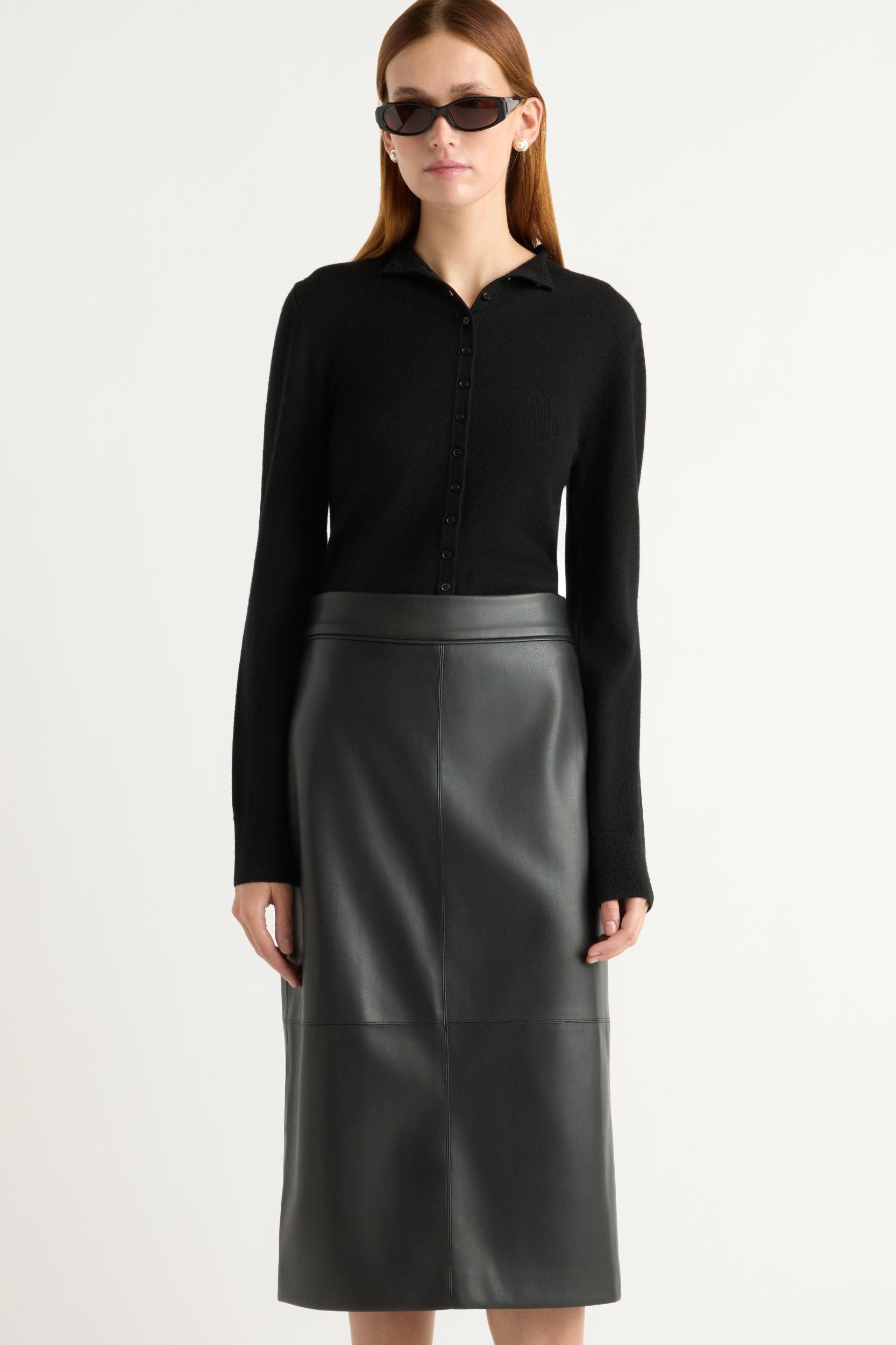 Briony Back-Slit Vegan Leather Skirt Product Image