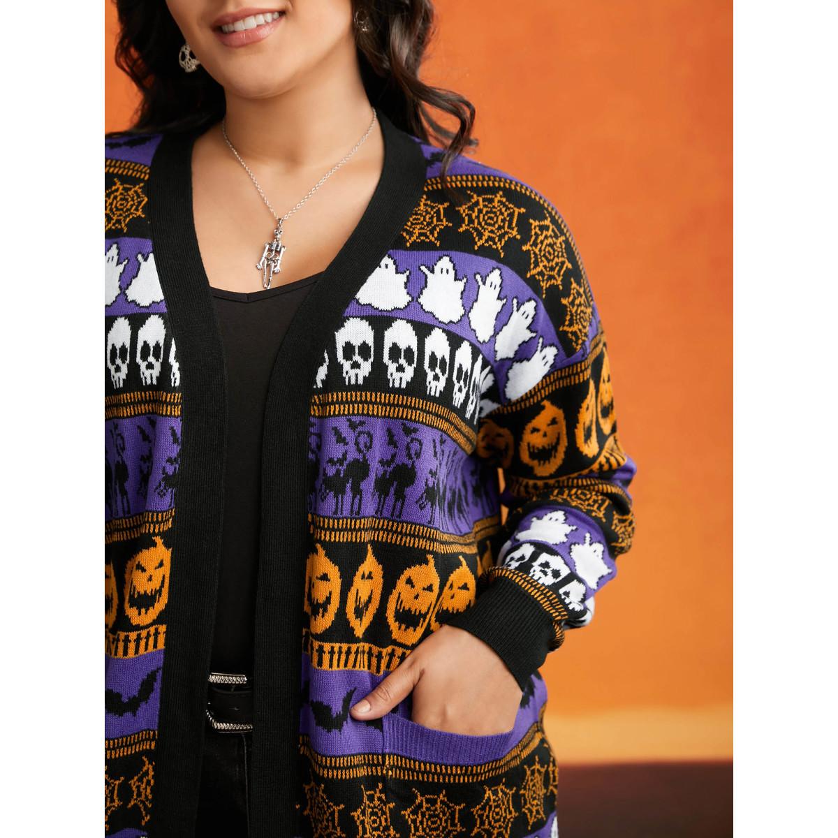 Plus Size Everything Halloween Jacquard Open Cardigan BlueViolet Women Casual Loose Long Sleeve Everyday Cardigans BloomChic 28/5X Product Image