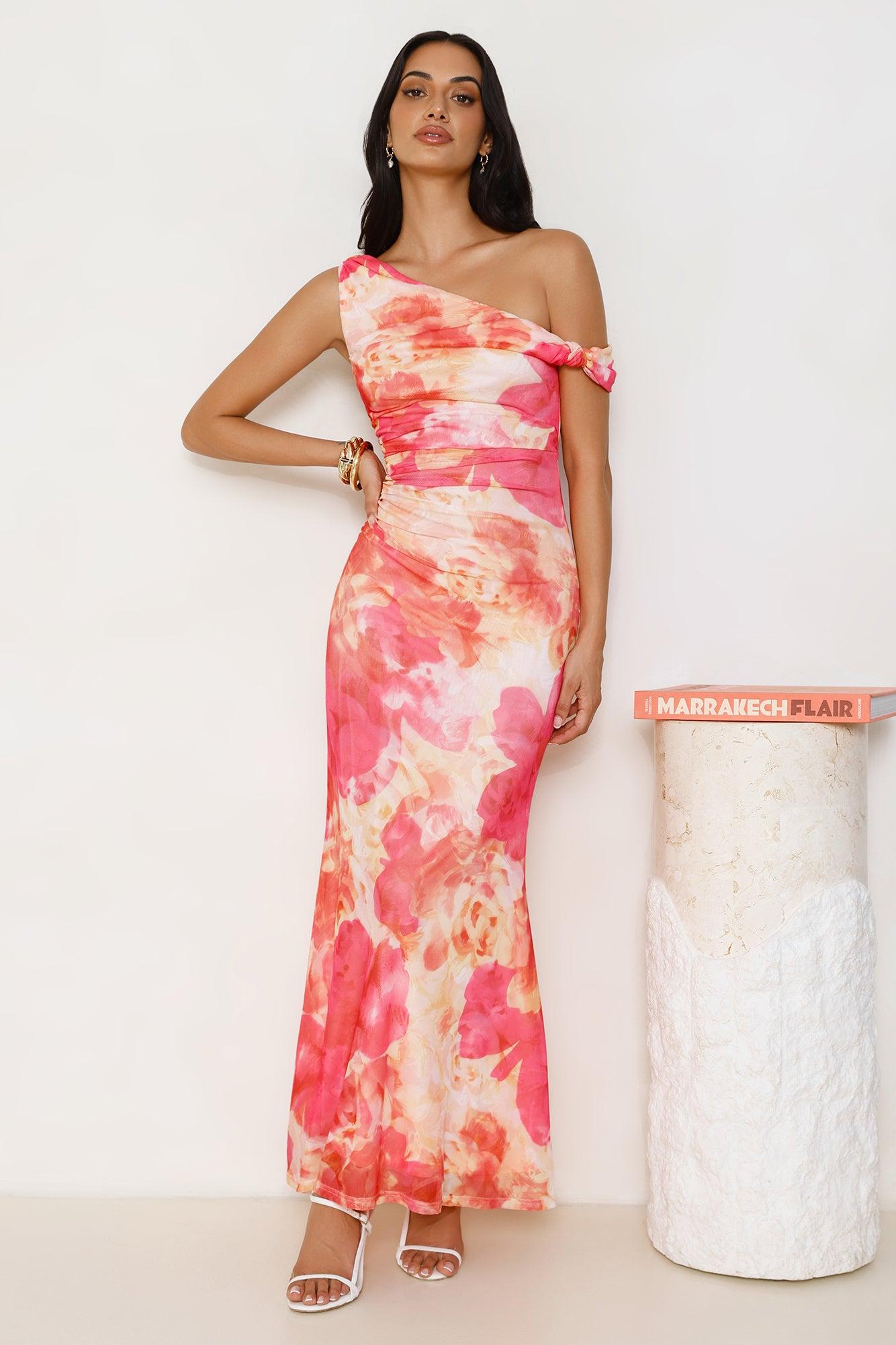 Free Air Mesh Off Shoulder Maxi Dress Pink Product Image