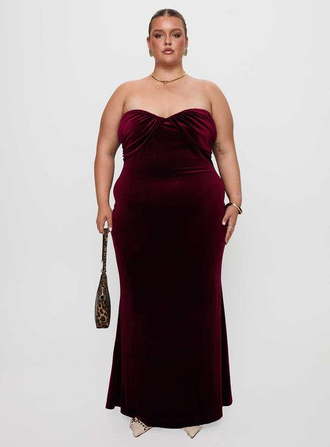 Irena Strapless Maxi Dress Burgundy Curve Product Image