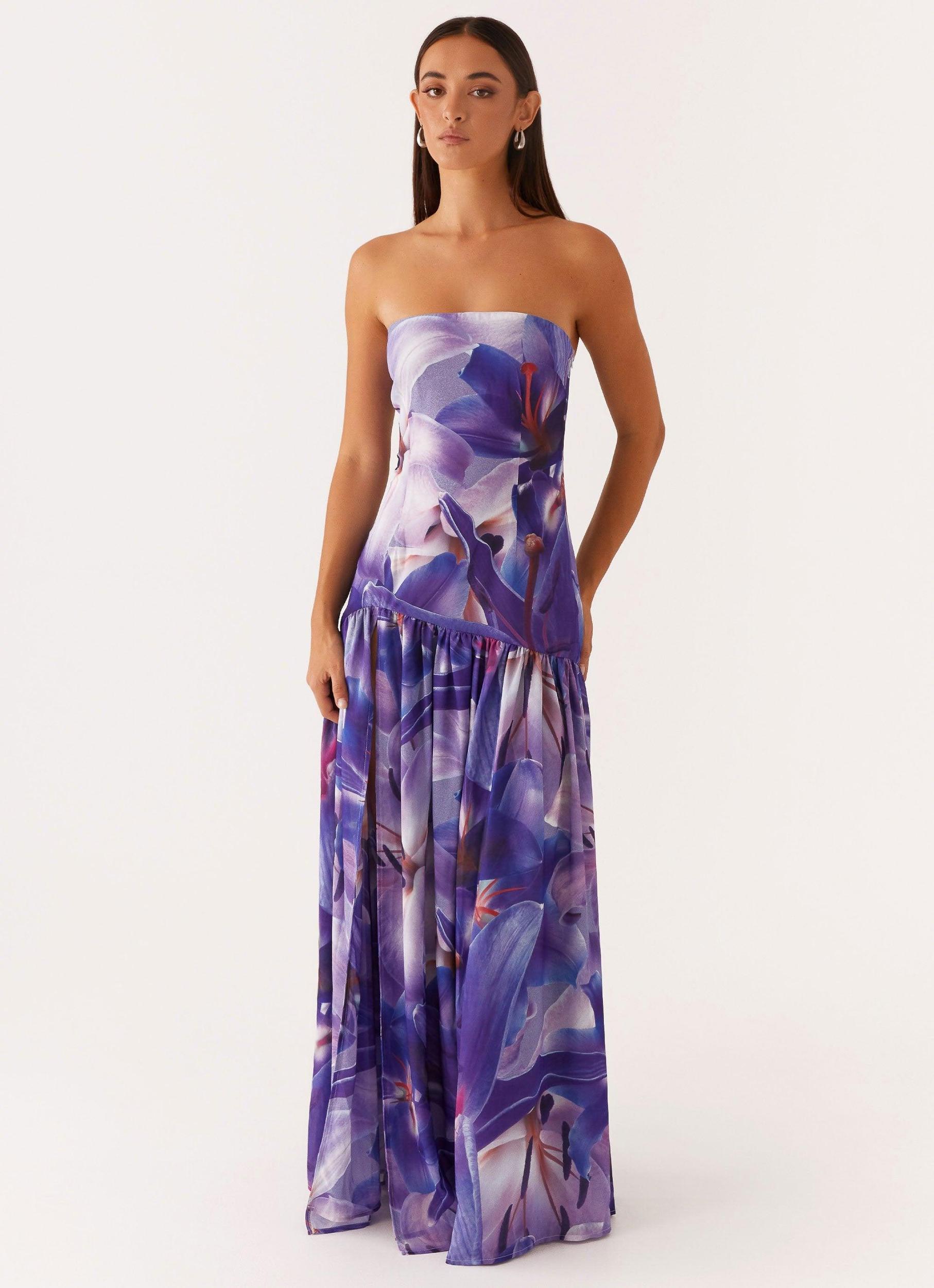 Eden Strapless Maxi Dress - Purple White Lilly Product Image