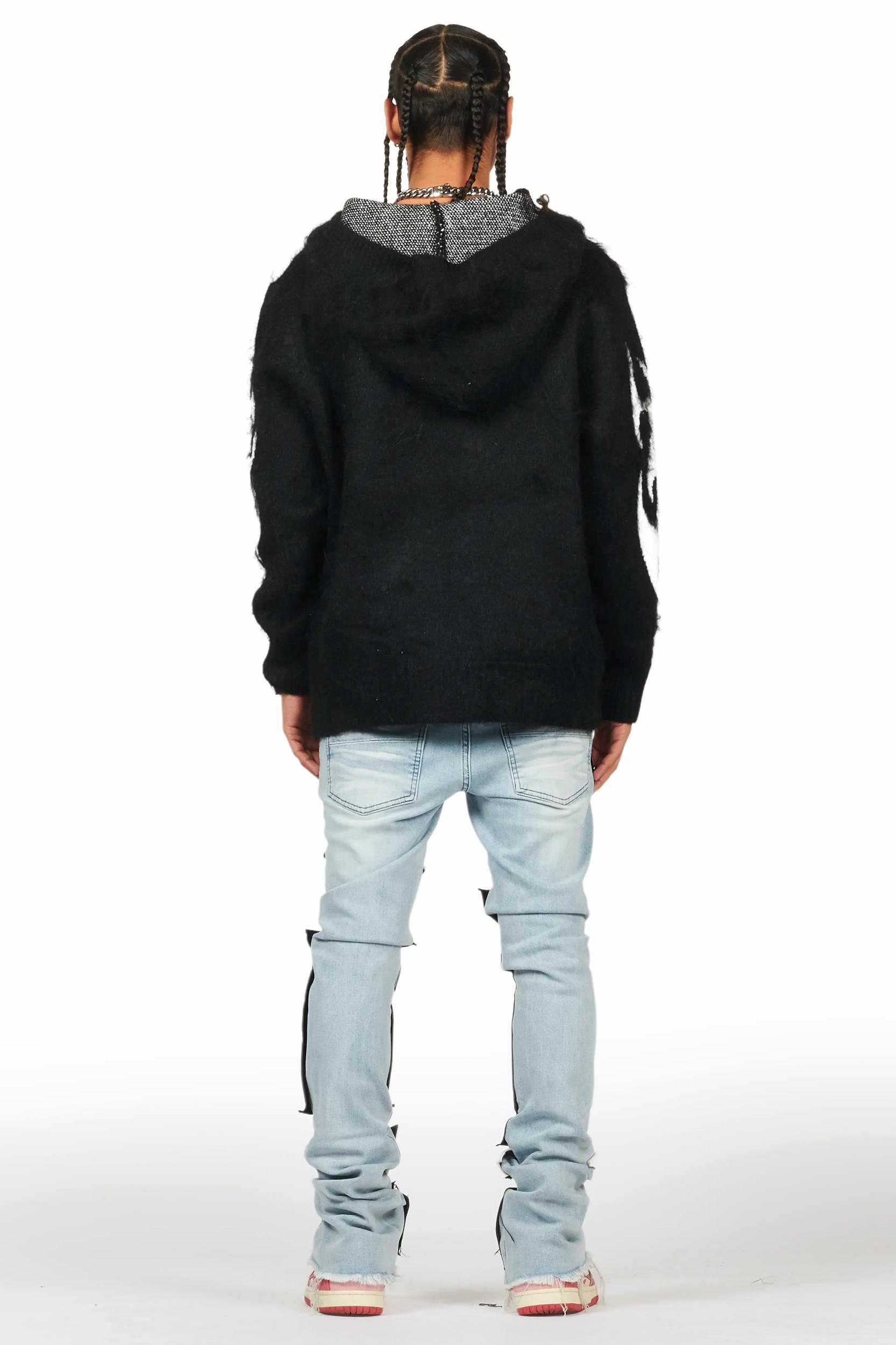 Hakon Black Graphic Knitted Mohair Hoodie Male Product Image