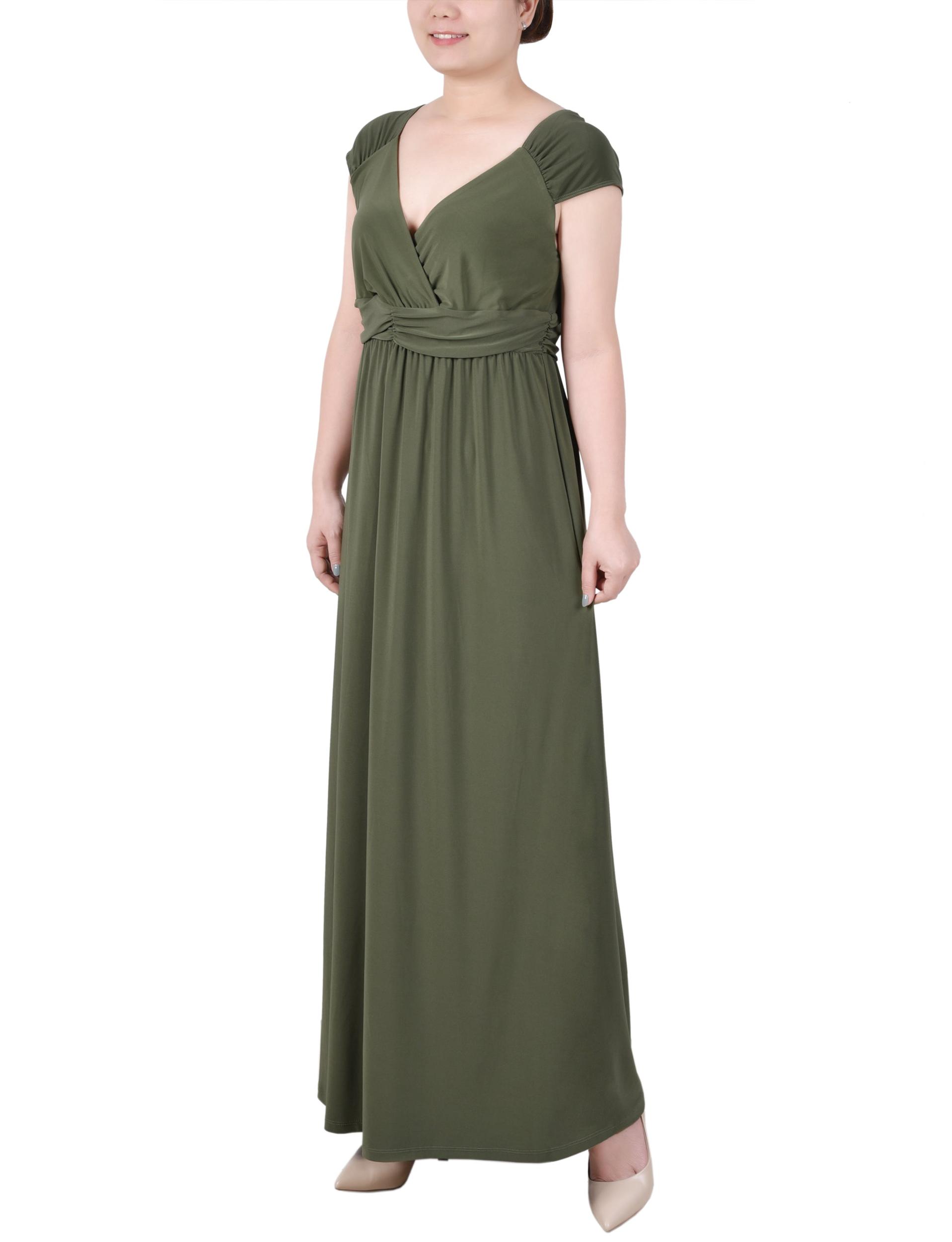 Oil Green Ruched Empire-Waist Maxi Dress Product Image