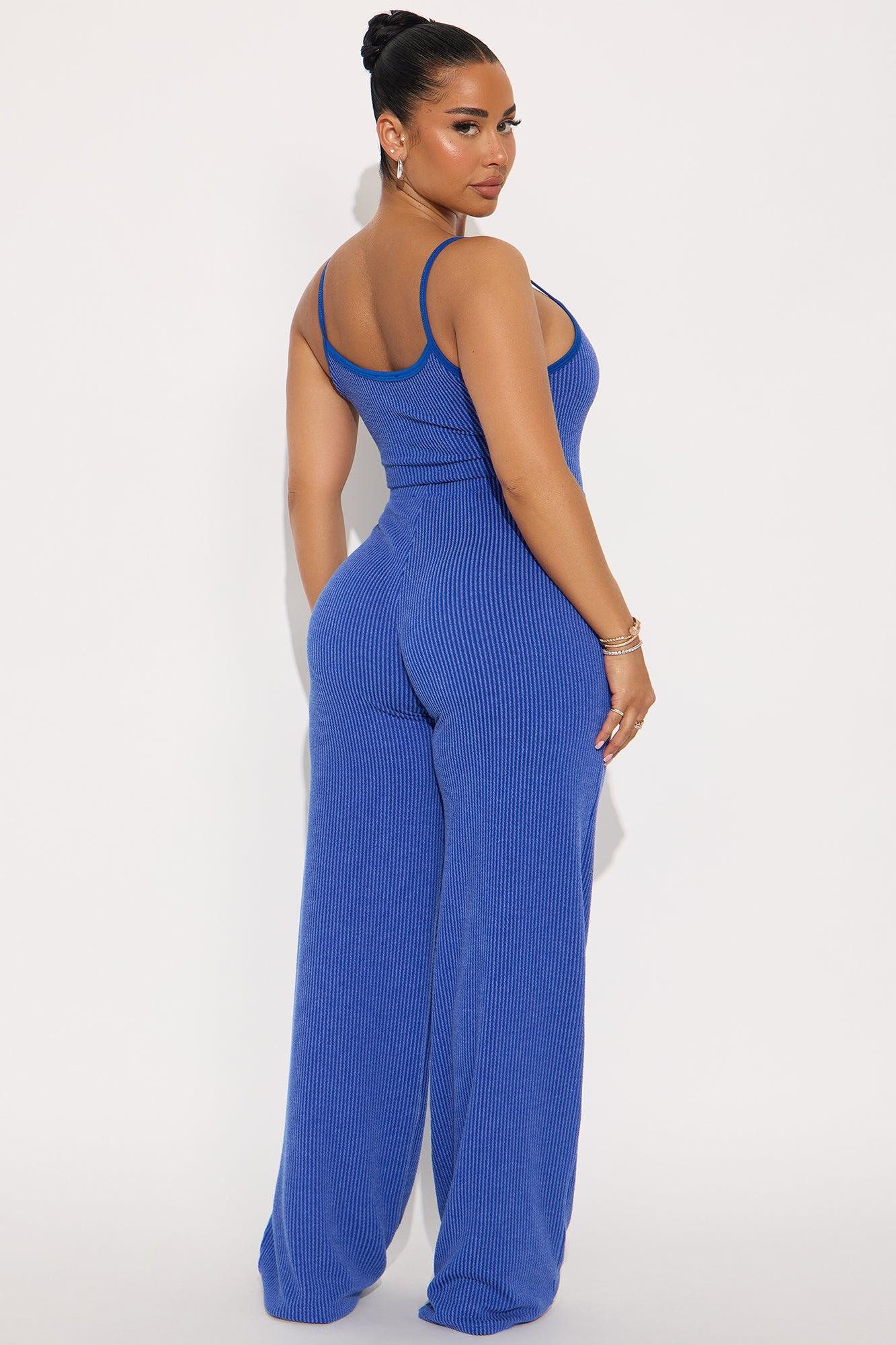 Paulette Ribbed Bodysuit Pant Set - Royal Female Product Image