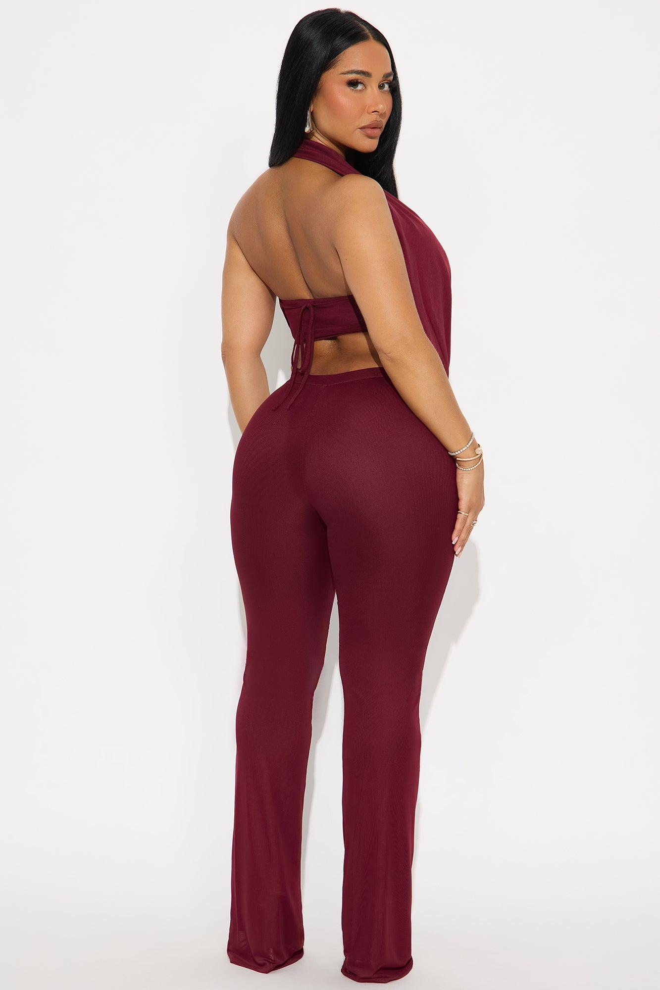 Make It Yours Mesh 3 Piece Pant Set - Burgundy Product Image