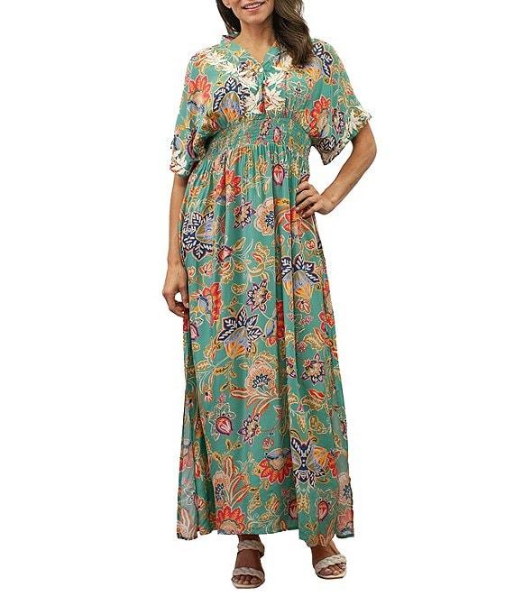 Karyn Seo Ana Boho Floral Embroidered V-Neck Short Sleeve Maxi Dress Product Image