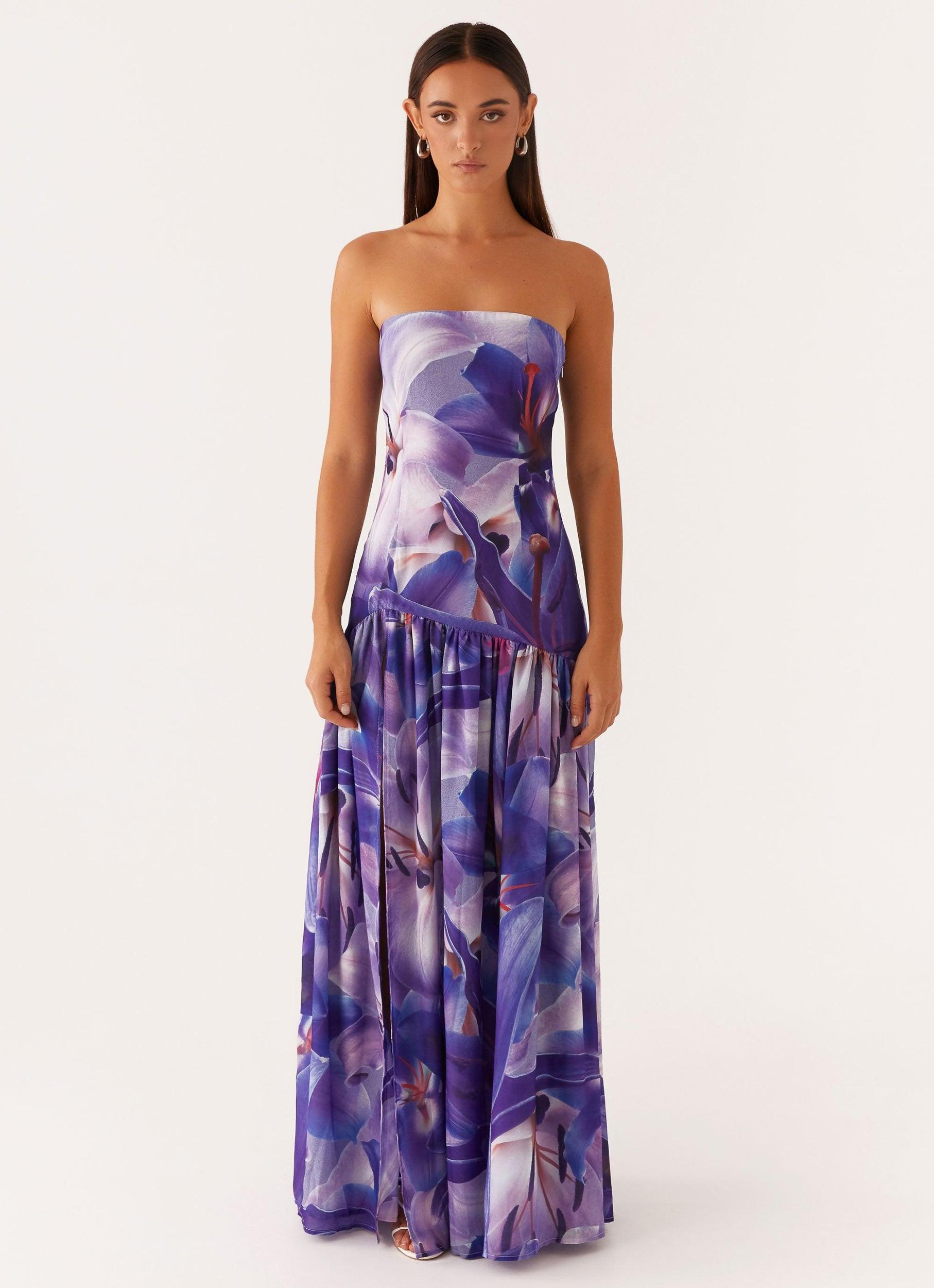Eden Strapless Maxi Dress - Purple White Lilly Product Image