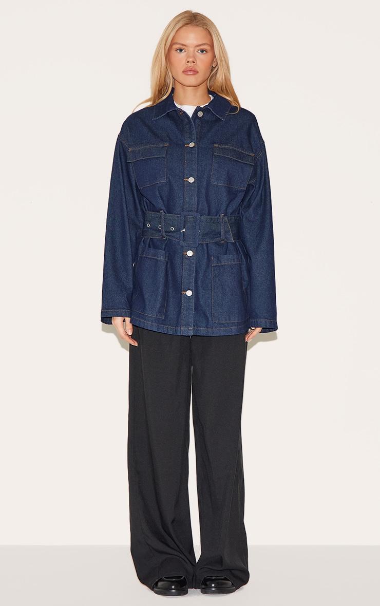  Indigo Oversized Belted Denim Jacket Product Image