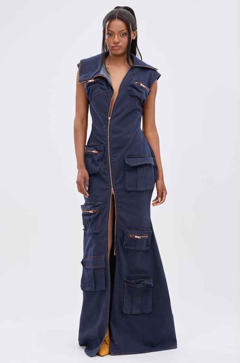 DONT MESS WITH ME COLLARED DENIM MAXI DRESS Product Image