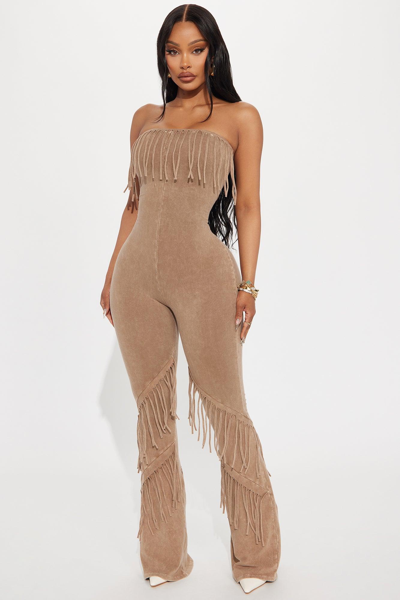 Good Times Fringed Jumpsuit - Mocha Product Image