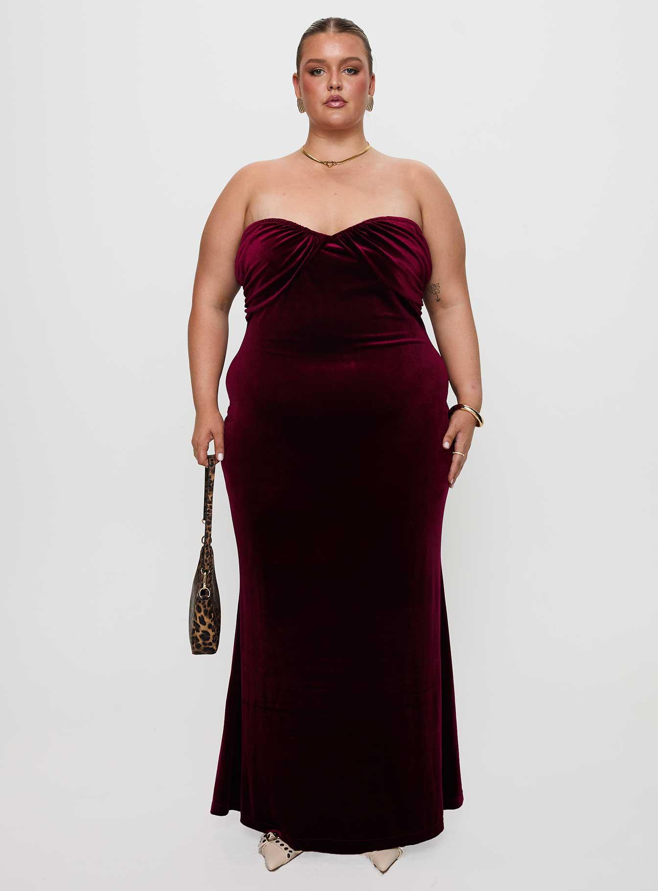 Irena Strapless Maxi Dress Burgundy Curve Product Image