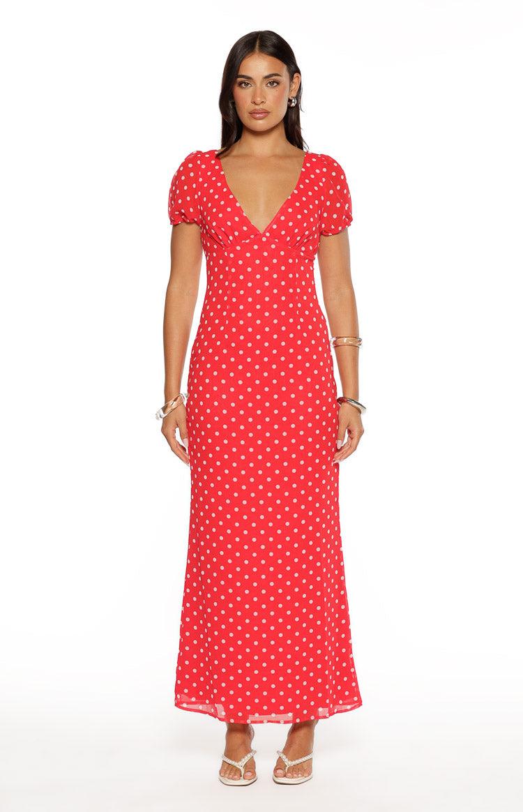Lovella Red Polka Dot Maxi Dress Product Image