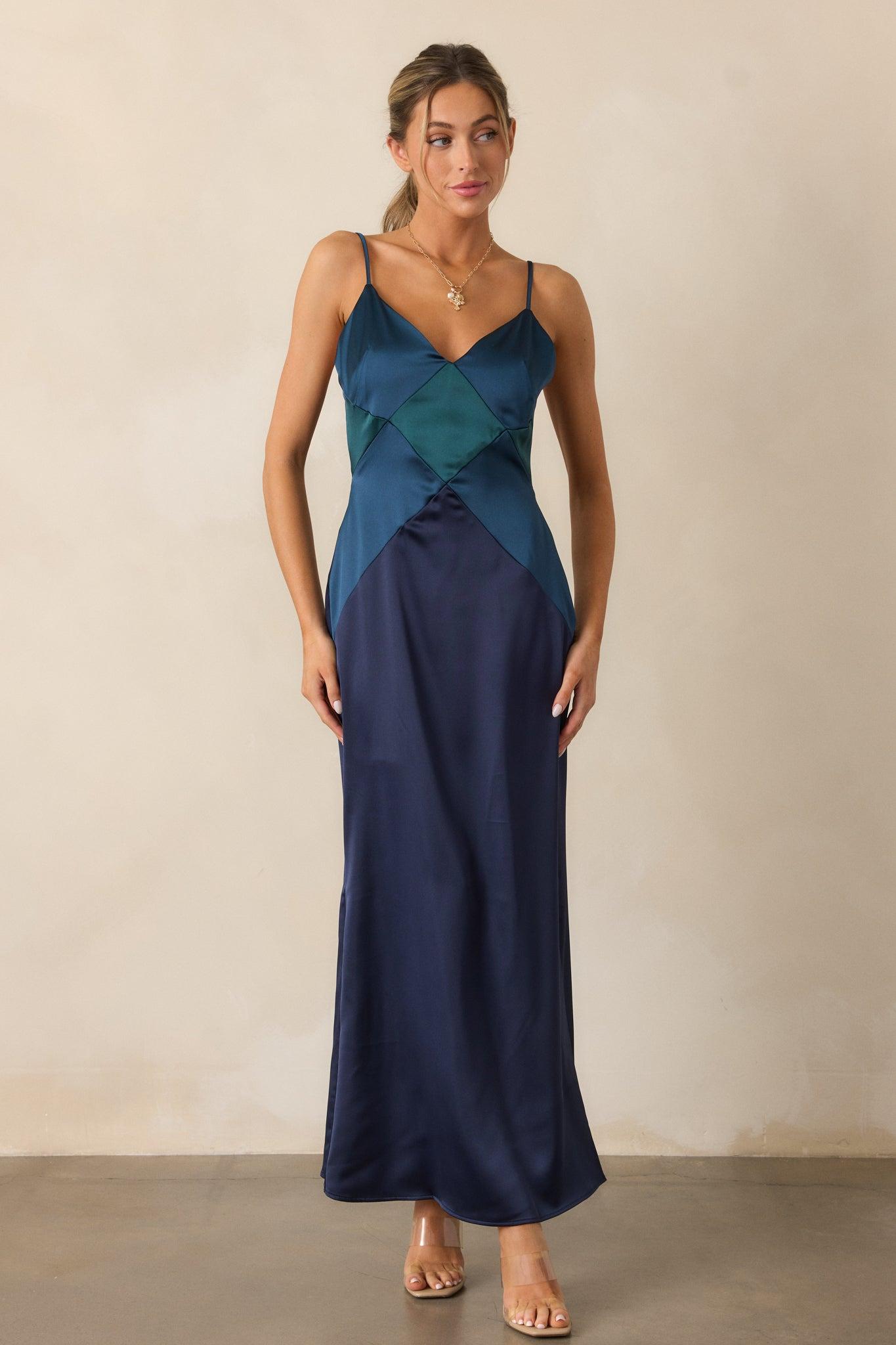 Celestial Skies Midnight Blue Satin Maxi Dress Product Image