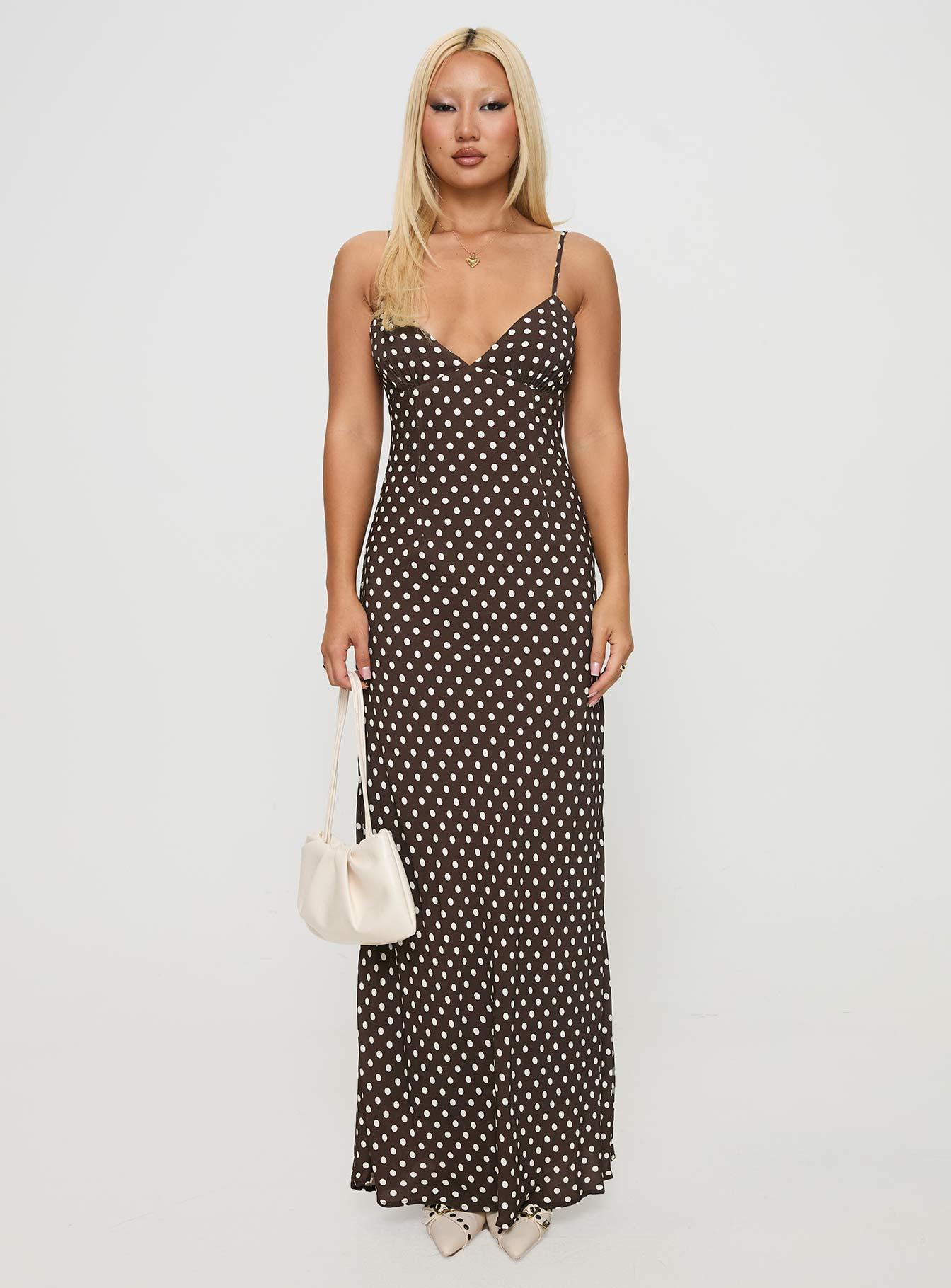 Jorjana Polka Maxi Dress Brown / White Product Image