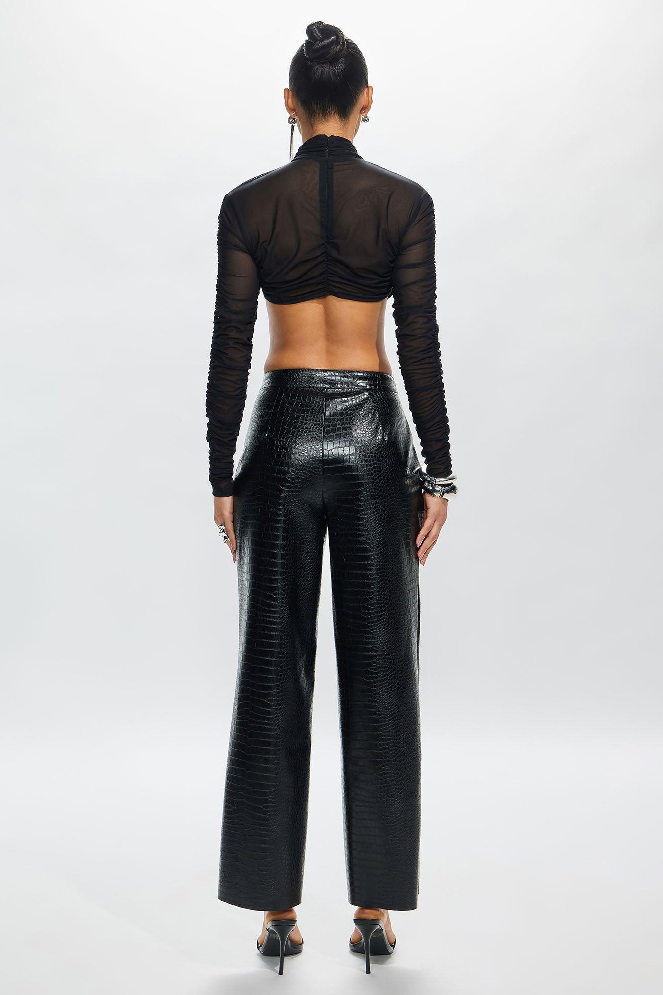 Cindy Sheer Ruched Crop Top - Black Product Image