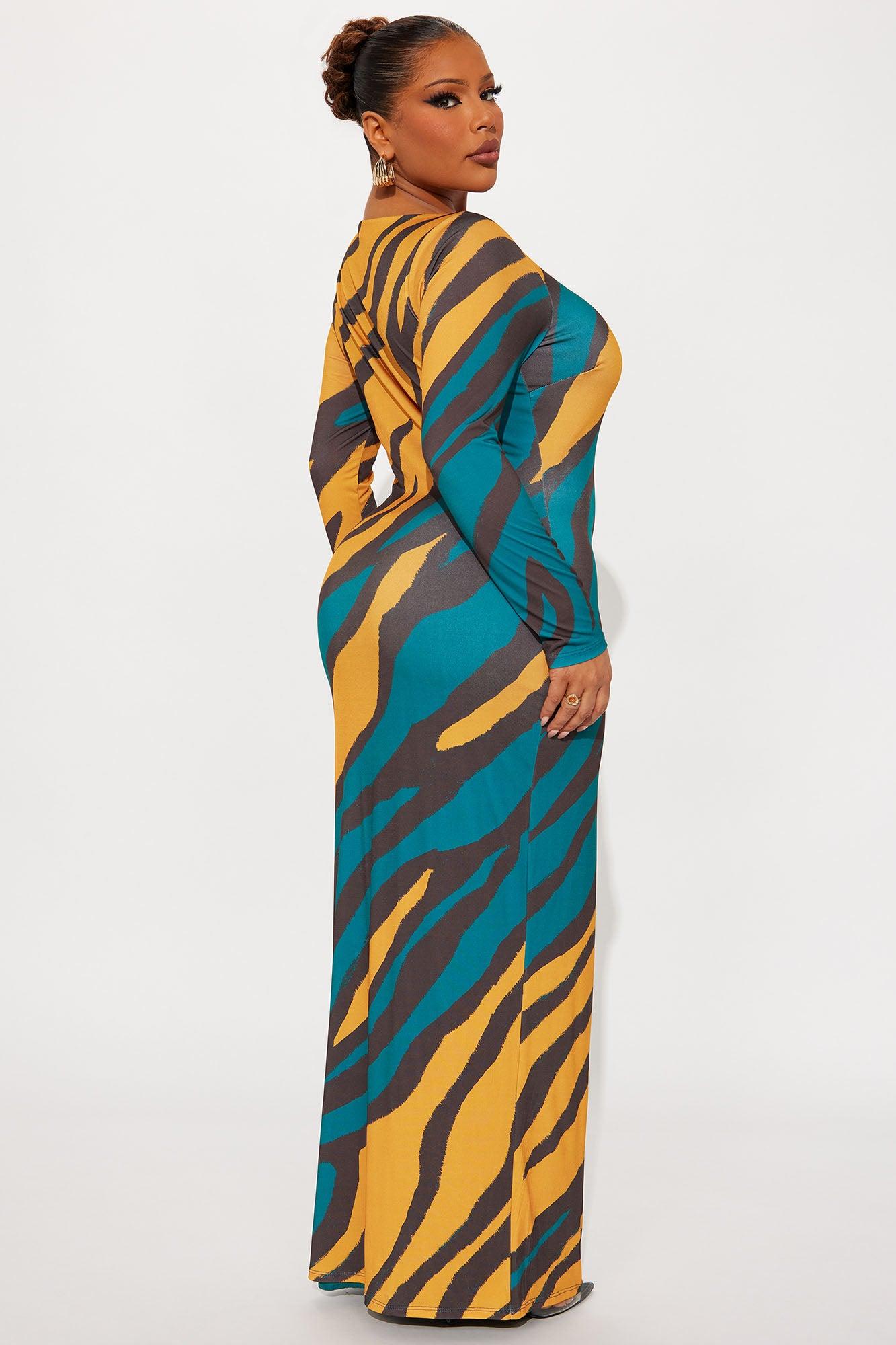 Sabriana Animal Print Maxi Dress - Teal/combo Female Product Image