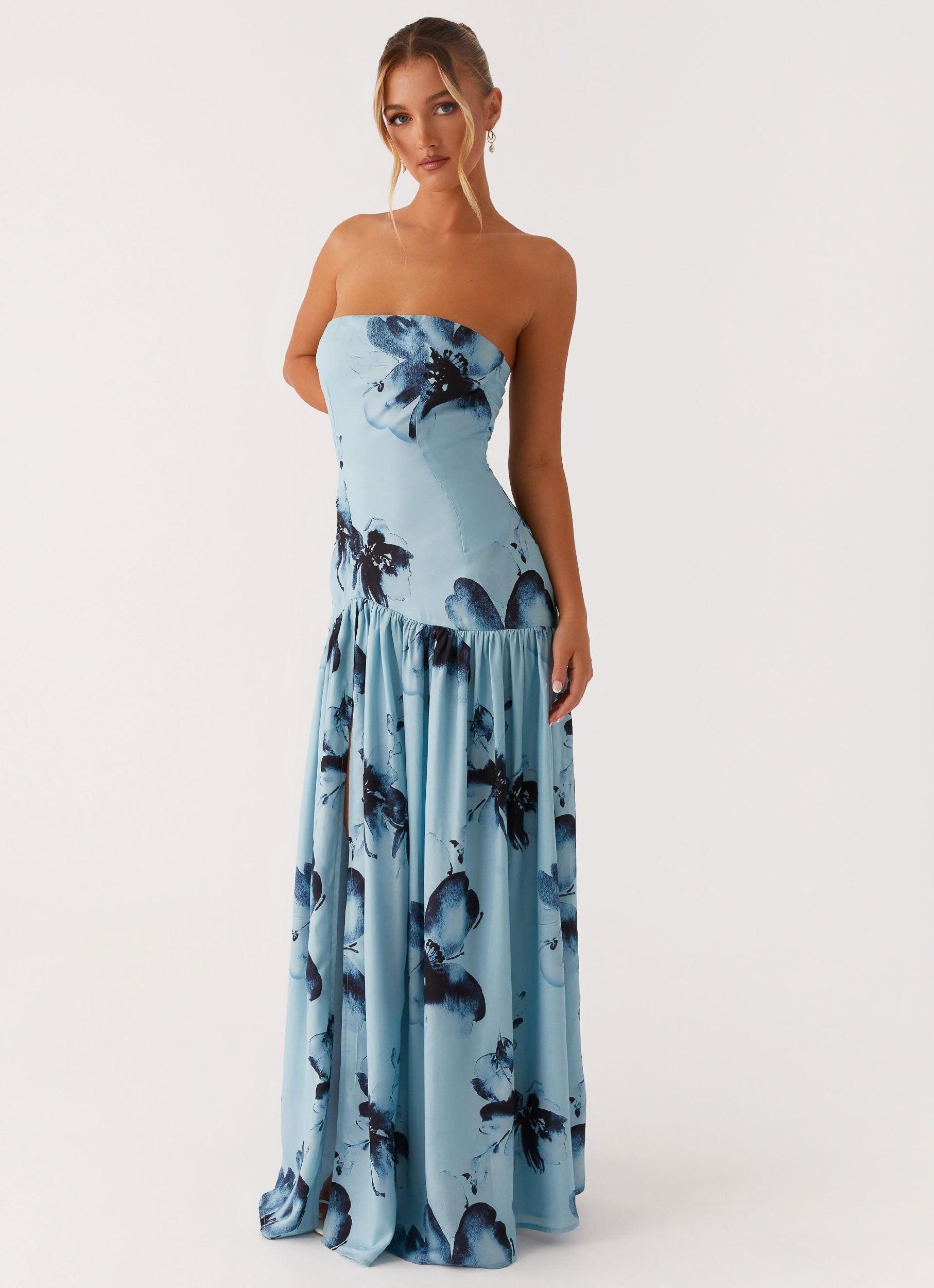 Eden Strapless Maxi Dress - Blue Black Floral Product Image