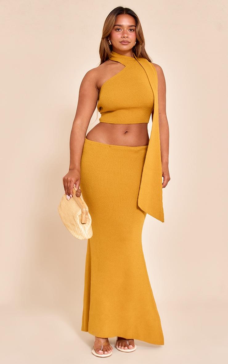 Shape Rust Knitted One Shoulder Scarf Top Product Image