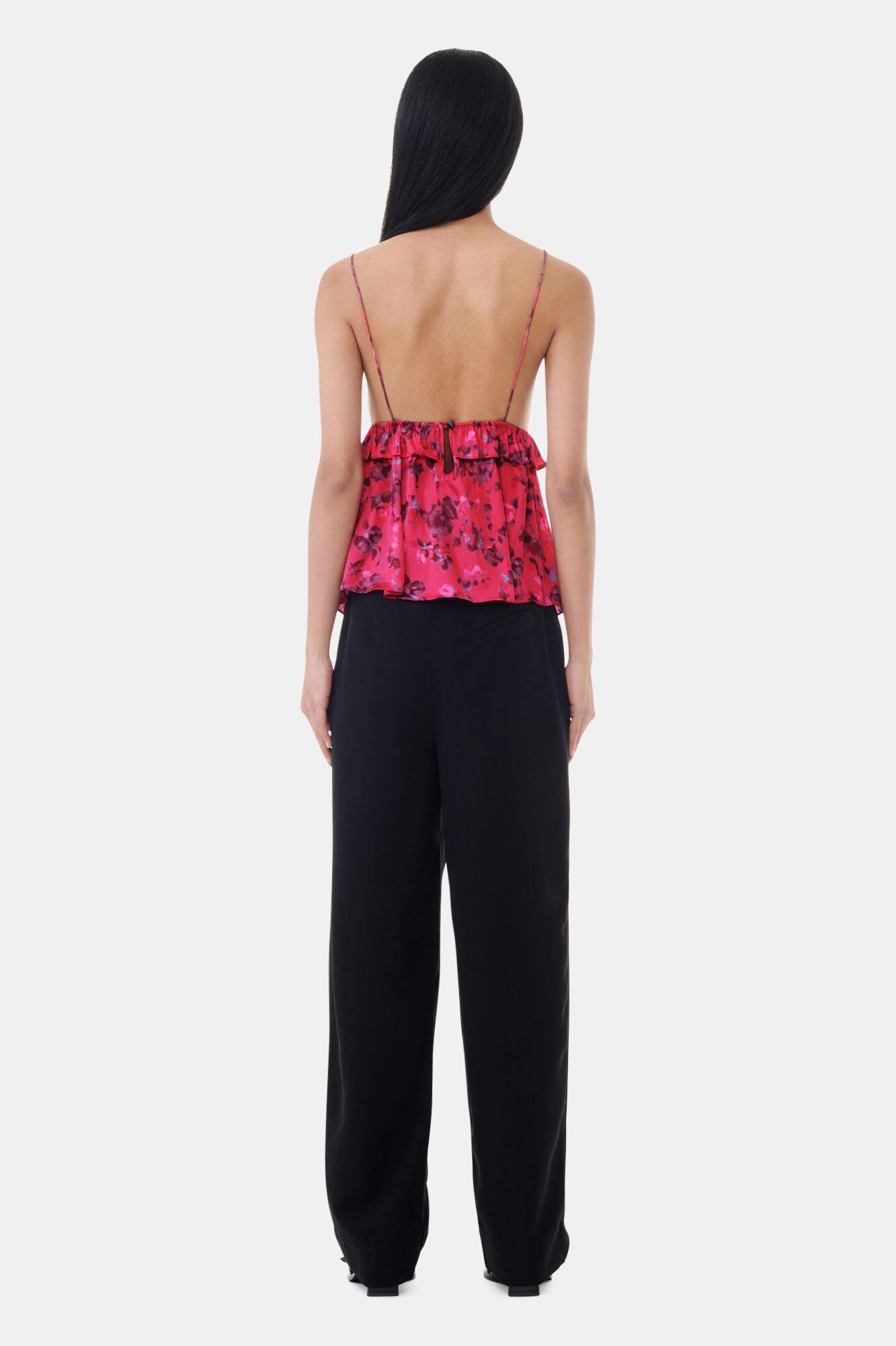 Black Drapey Melange Pleat Pants Product Image