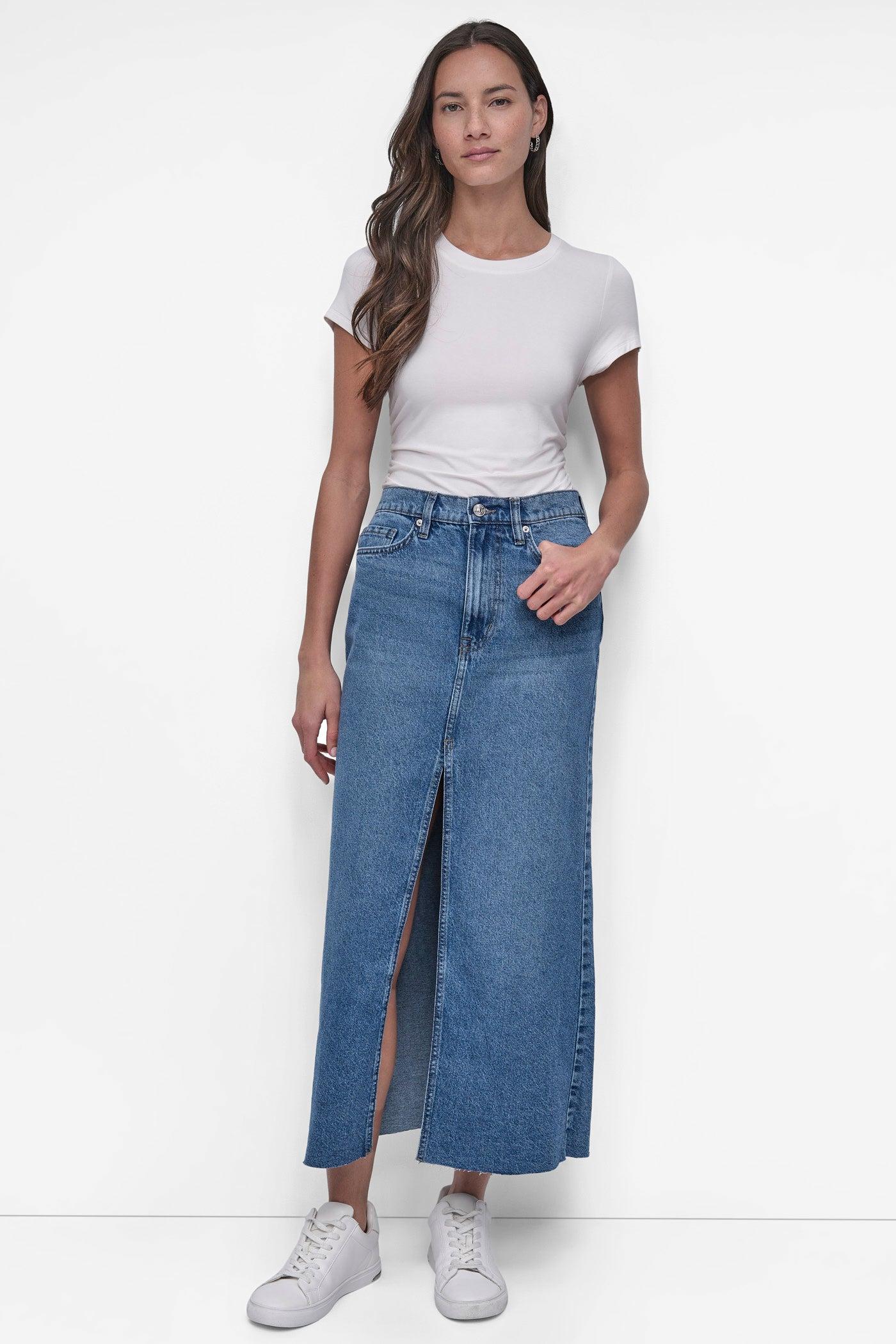 HIGH Rise Length A-LINE MAXI SKIRT WITH FRONT VENT Product Image