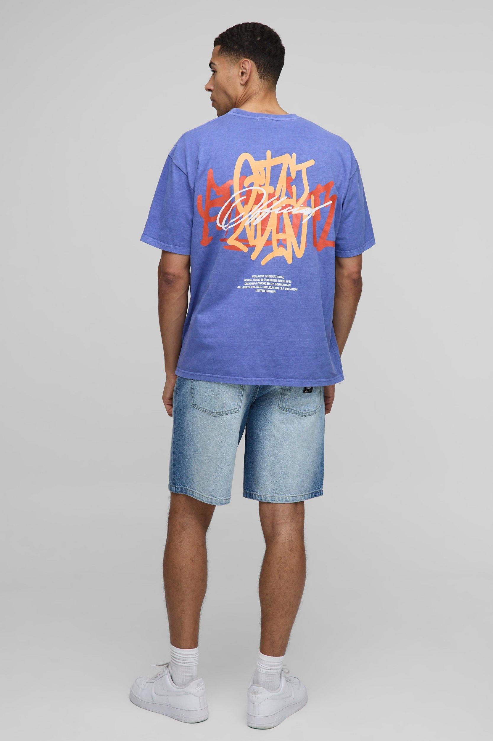 Oversized Branded Graffiti Graphic Washed T-Shirt | boohooMAN USA Product Image