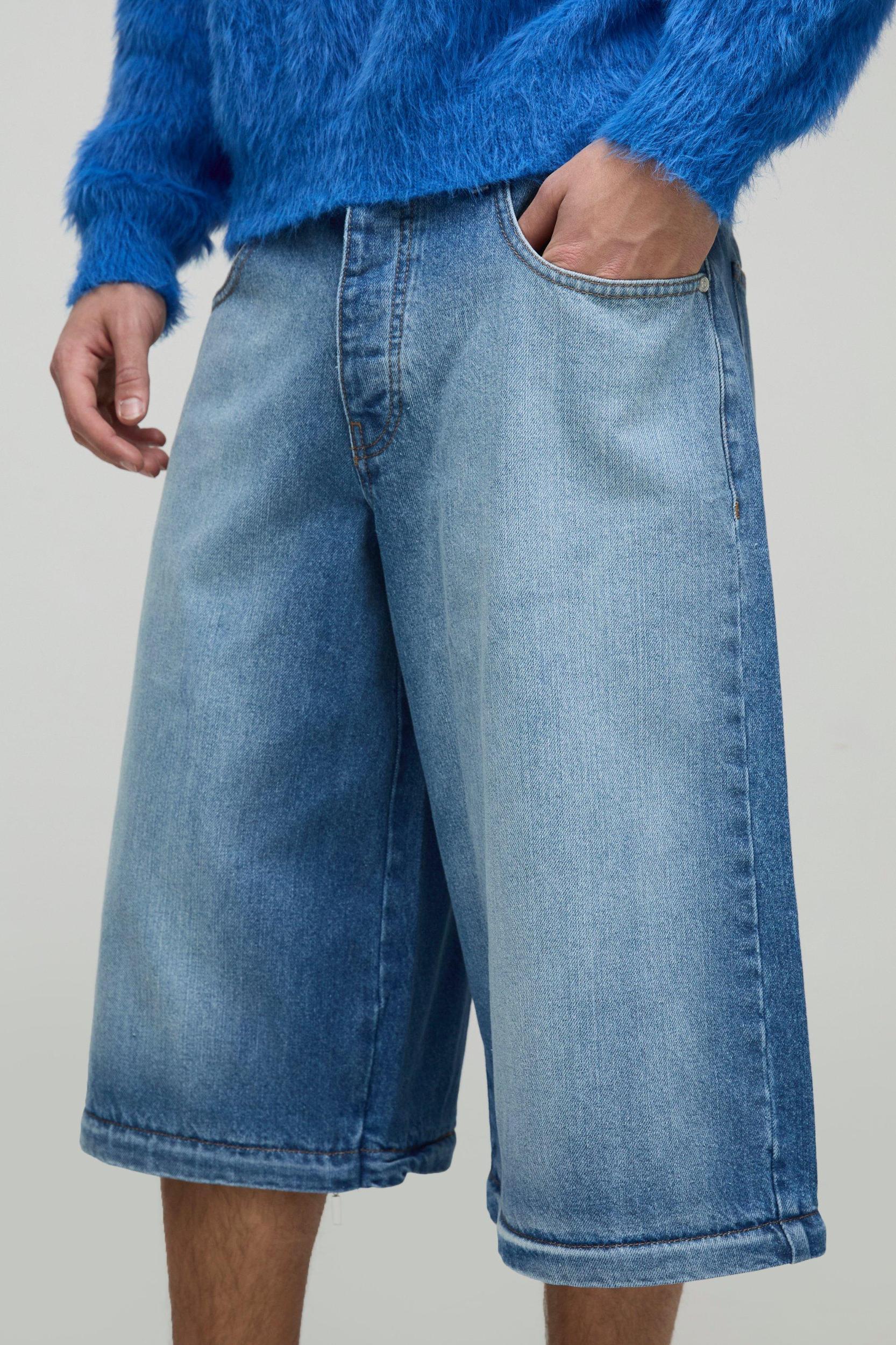 Extreme Baggy Rigid Zip Off Leg Cross Embroidery Denim Jeans | boohooMAN USA Product Image