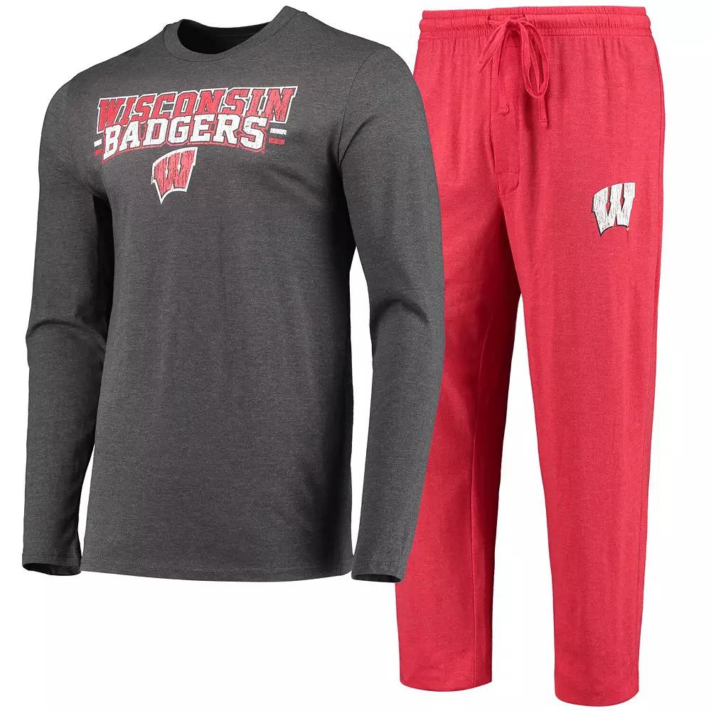 Men's Concepts Sport Red/Heathered Charcoal Wisconsin Badgers Meter Long Sleeve T-Shirt & Pants Sleep Set, Size: Small Product Image