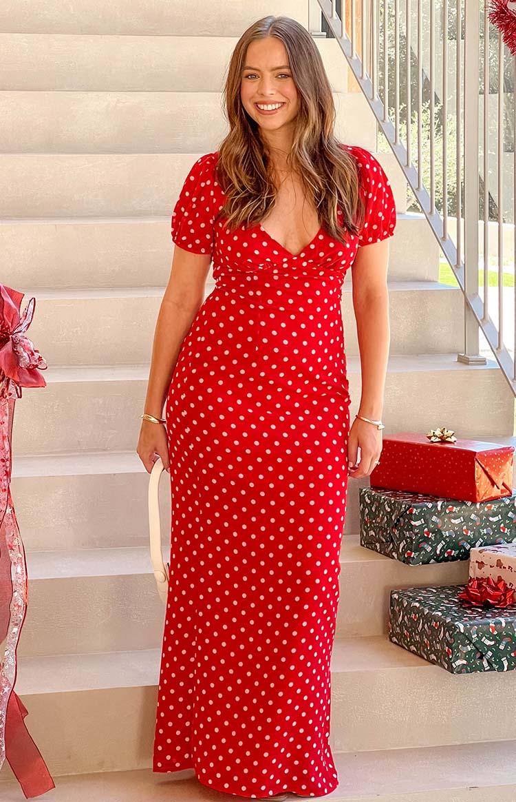 Lovella Red Polka Dot Maxi Dress Product Image