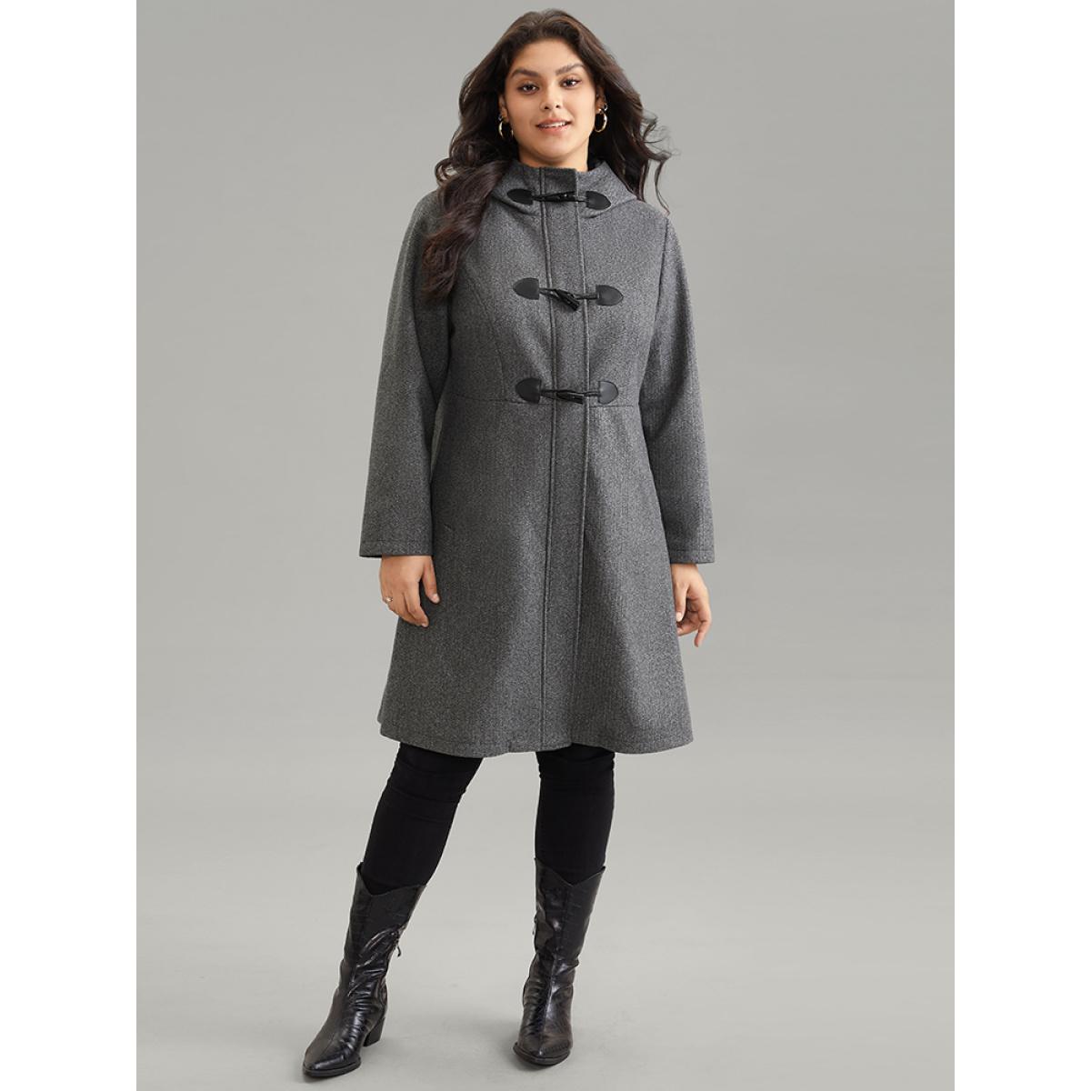 Plus Size Plaid Hooded Pocket Duffle Button Tunic Coat Women DimGray Casual Lined Loose Ladies Everyday Winter Coats BloomChic 30/6X Product Image