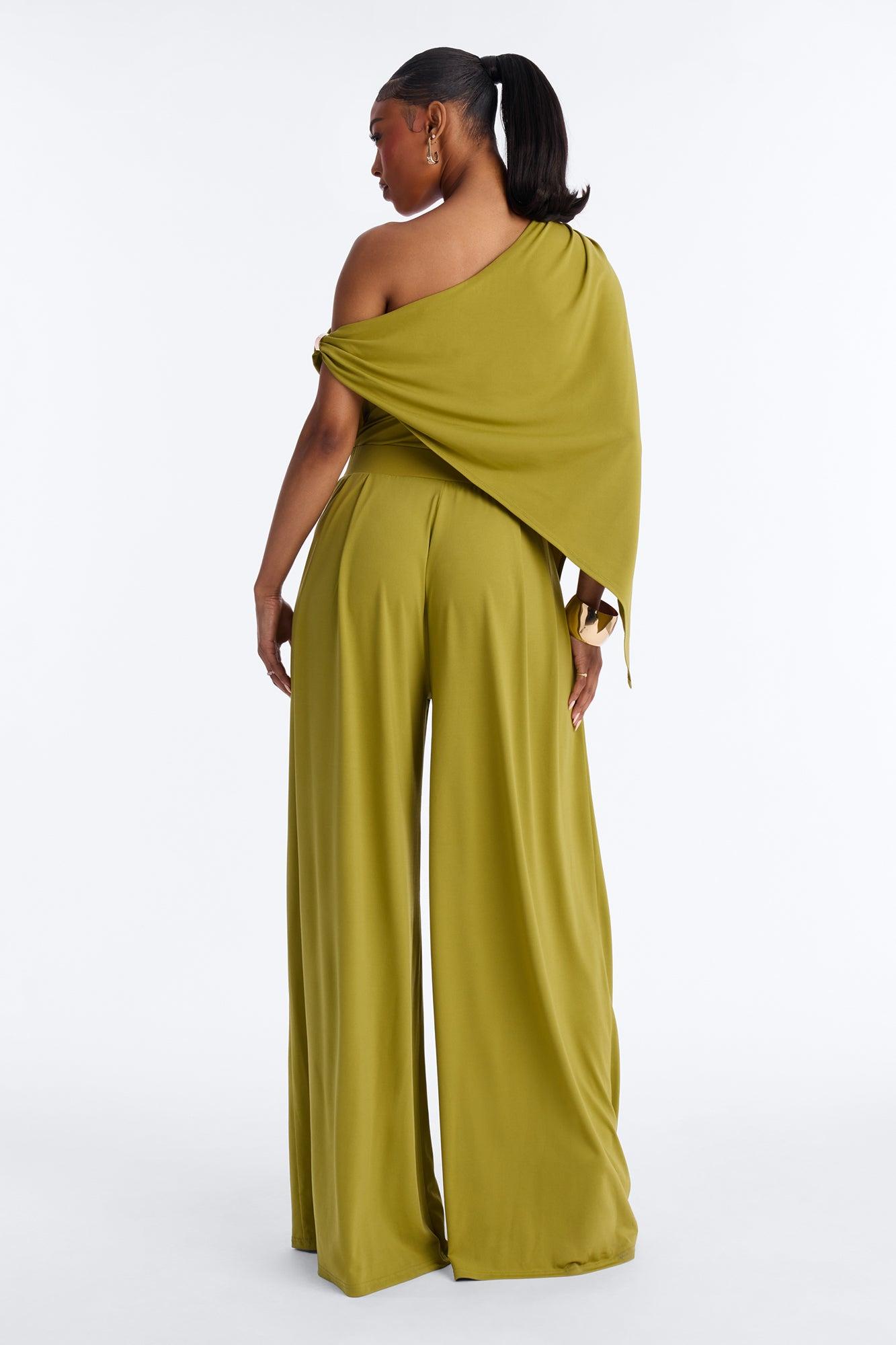 Shanti Asymmetrical Wide Leg Jumpsuit - Green Female Product Image