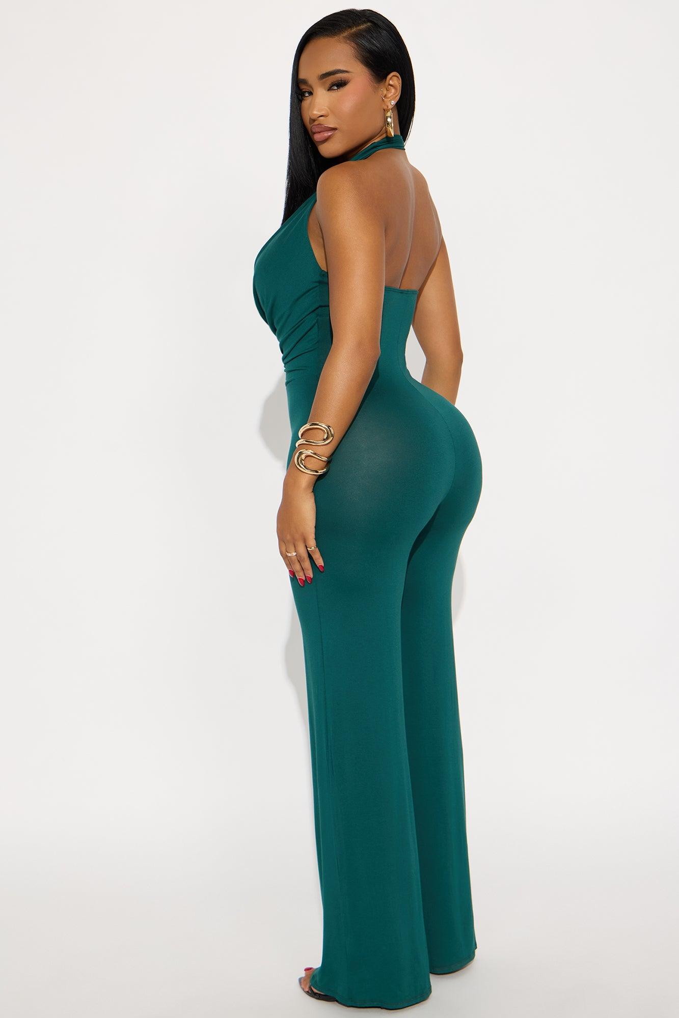 Luna Halter Wide Leg Jumpsuit - Hunter Female Product Image