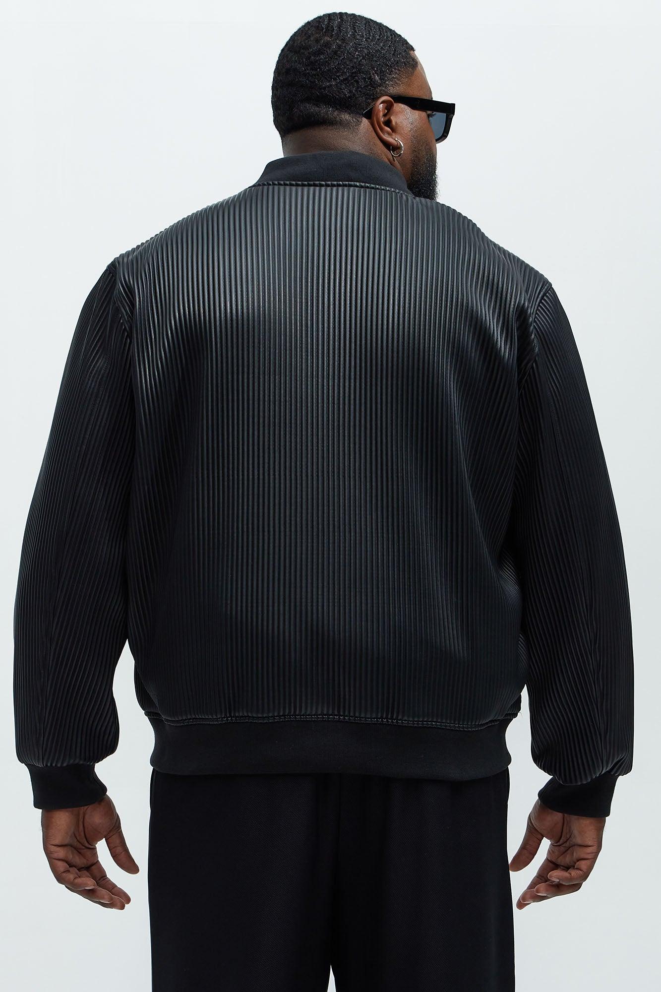 Gordon Faux Leather Bomber Jacket - Black Product Image