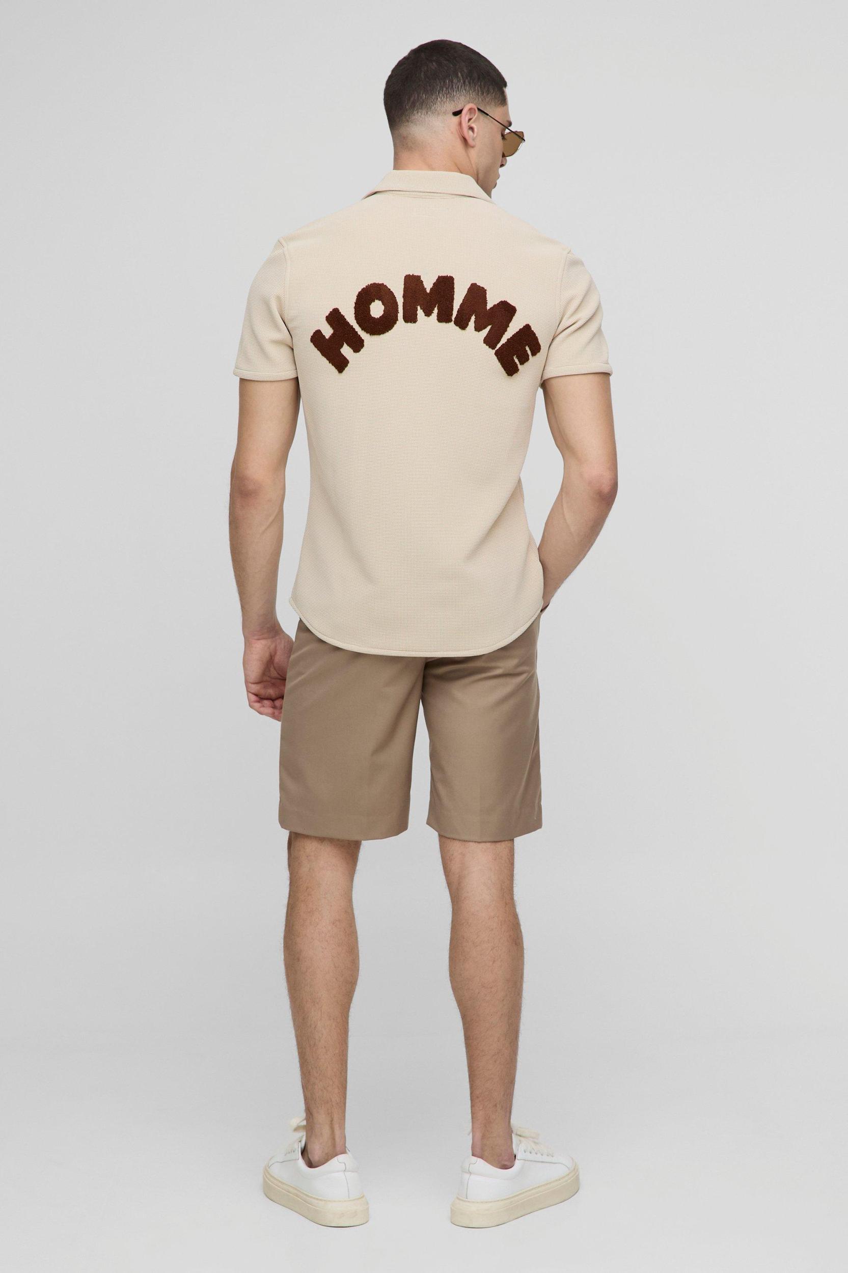 Slim Fit Homme Towelling Waffle Revere Shirt | boohooMAN USA Product Image