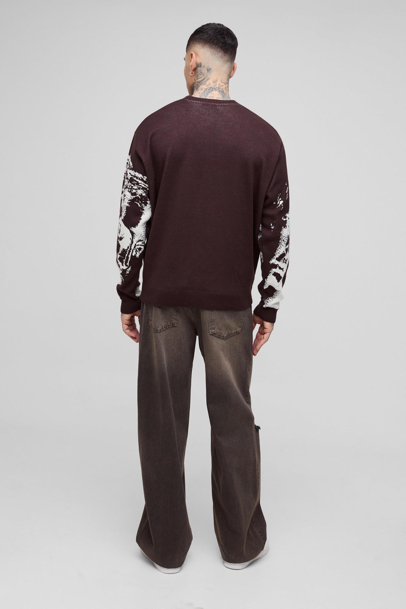 Tall Oversized Renaissance Face Knit Sweater | boohooMAN USA Product Image