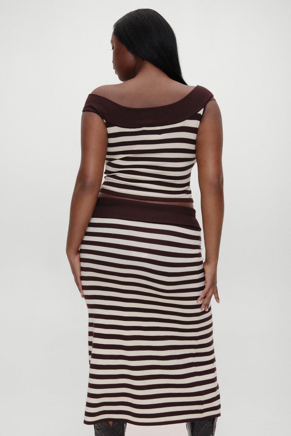 x BELLA HADID Tucker Knit Midi Skirt - Cowboy Stripe Product Image