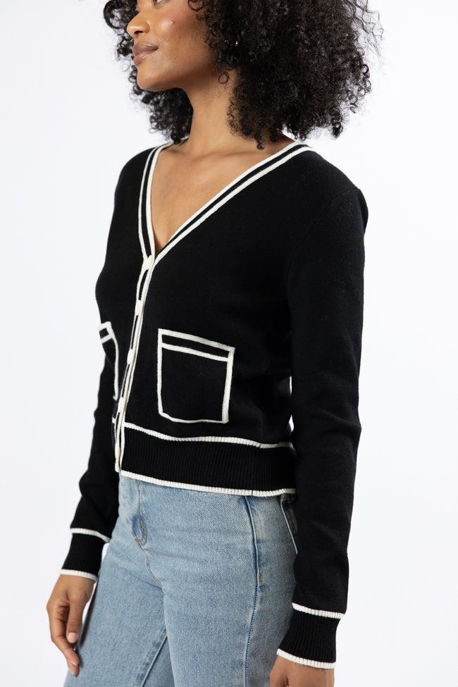 Gives Me Time Black and Ivory Contrast Trim Cardigan FINAL SALE Product Image