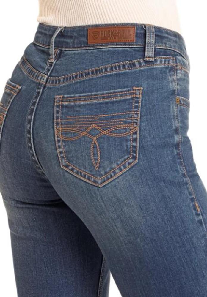 SALE Rock & Roll Denim® Ladies' MR Boot-Stitched Pocket Trouser Jeans Product Image
