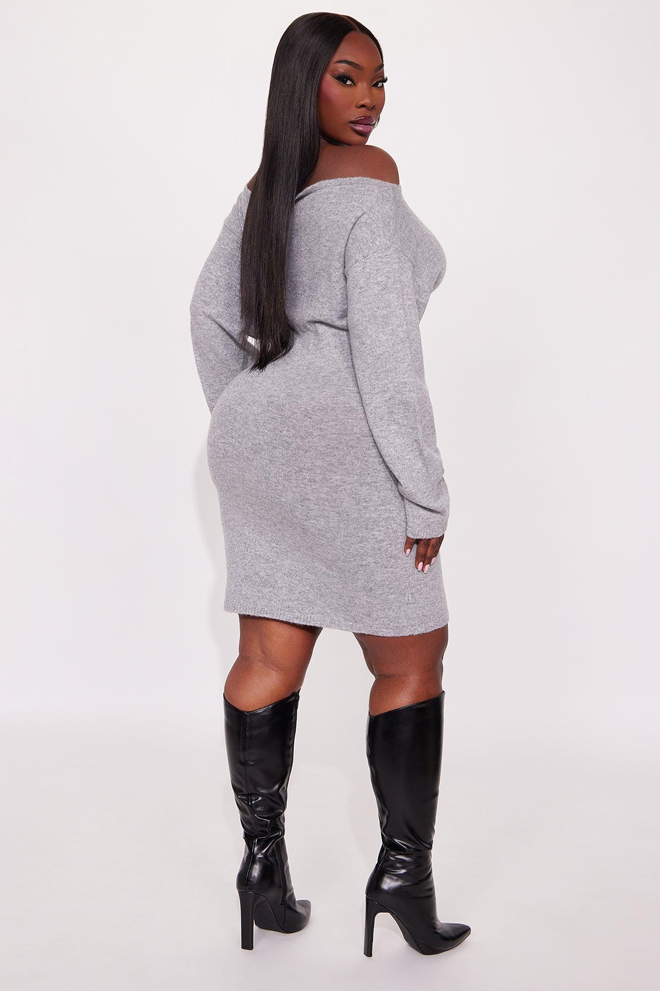 Addison Long Sleeve Sweater Mini Dress - Grey Female Product Image