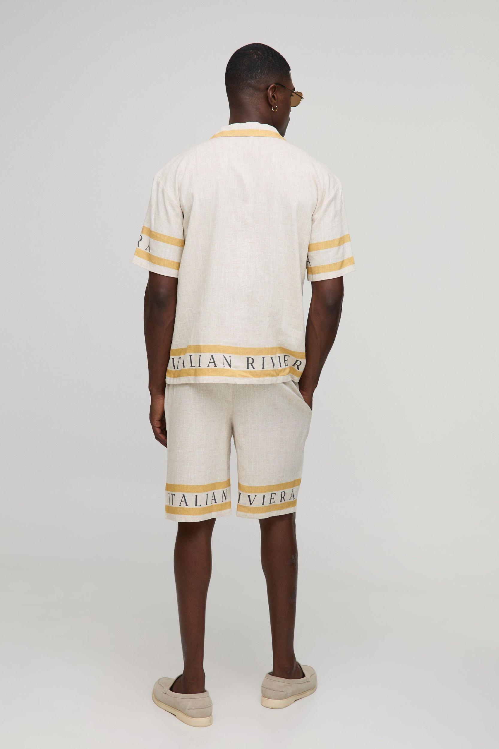 Oversized Heavyweight Linen Border Print Riviera Shirt & Short Set | boohooMAN USA Product Image