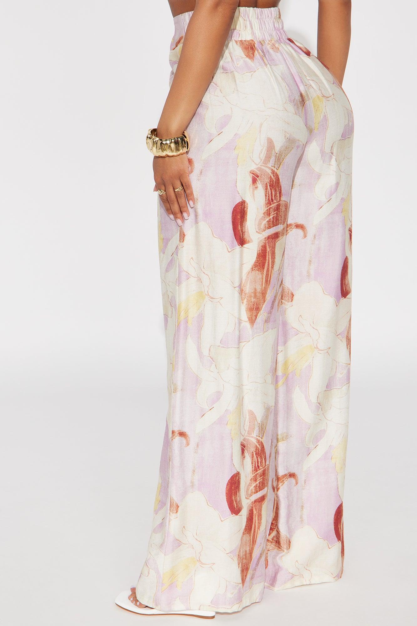 Fiona Floral Wide Leg Pant  - Lavender Product Image