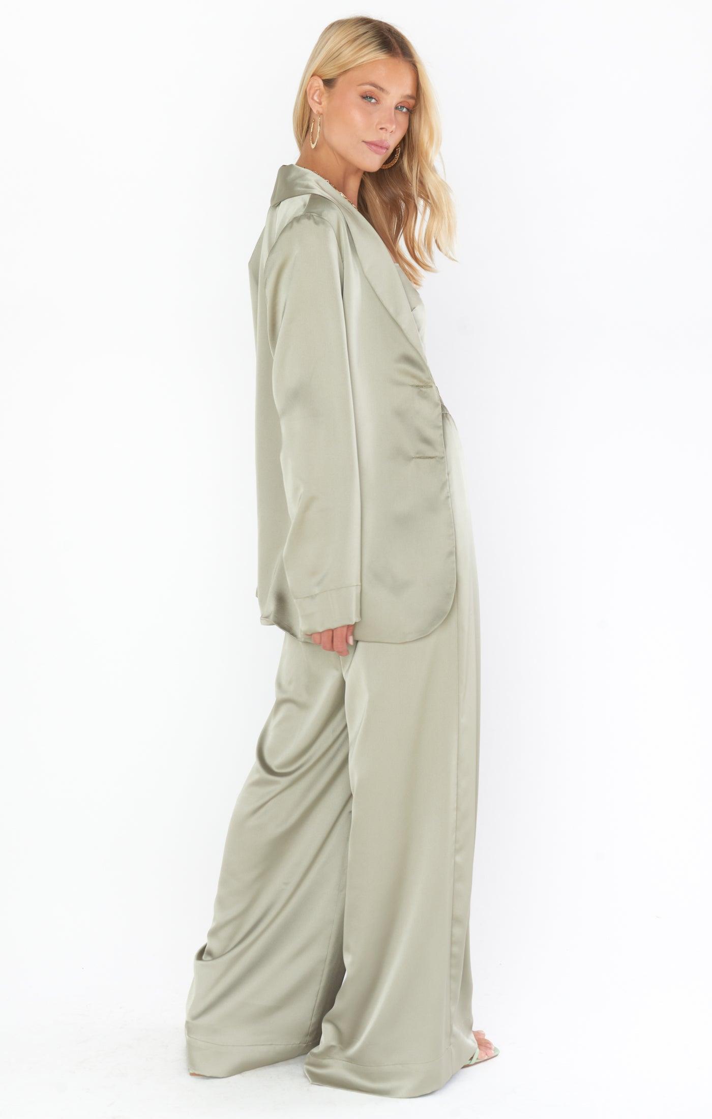 Irwin Pants ~ Moss Green Luxe Satin Product Image