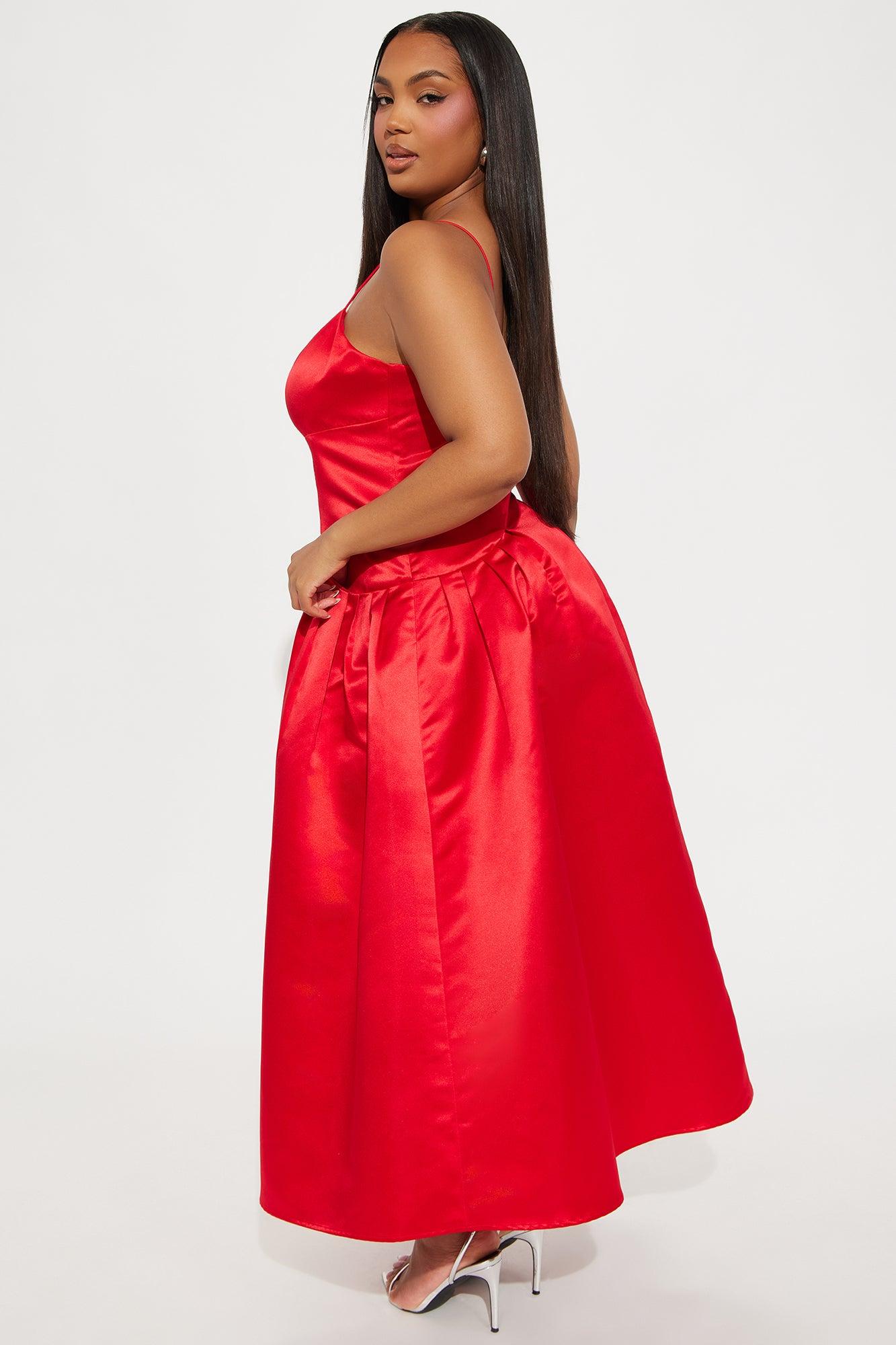 Dream Come True Satin Midi Dress - Red Product Image