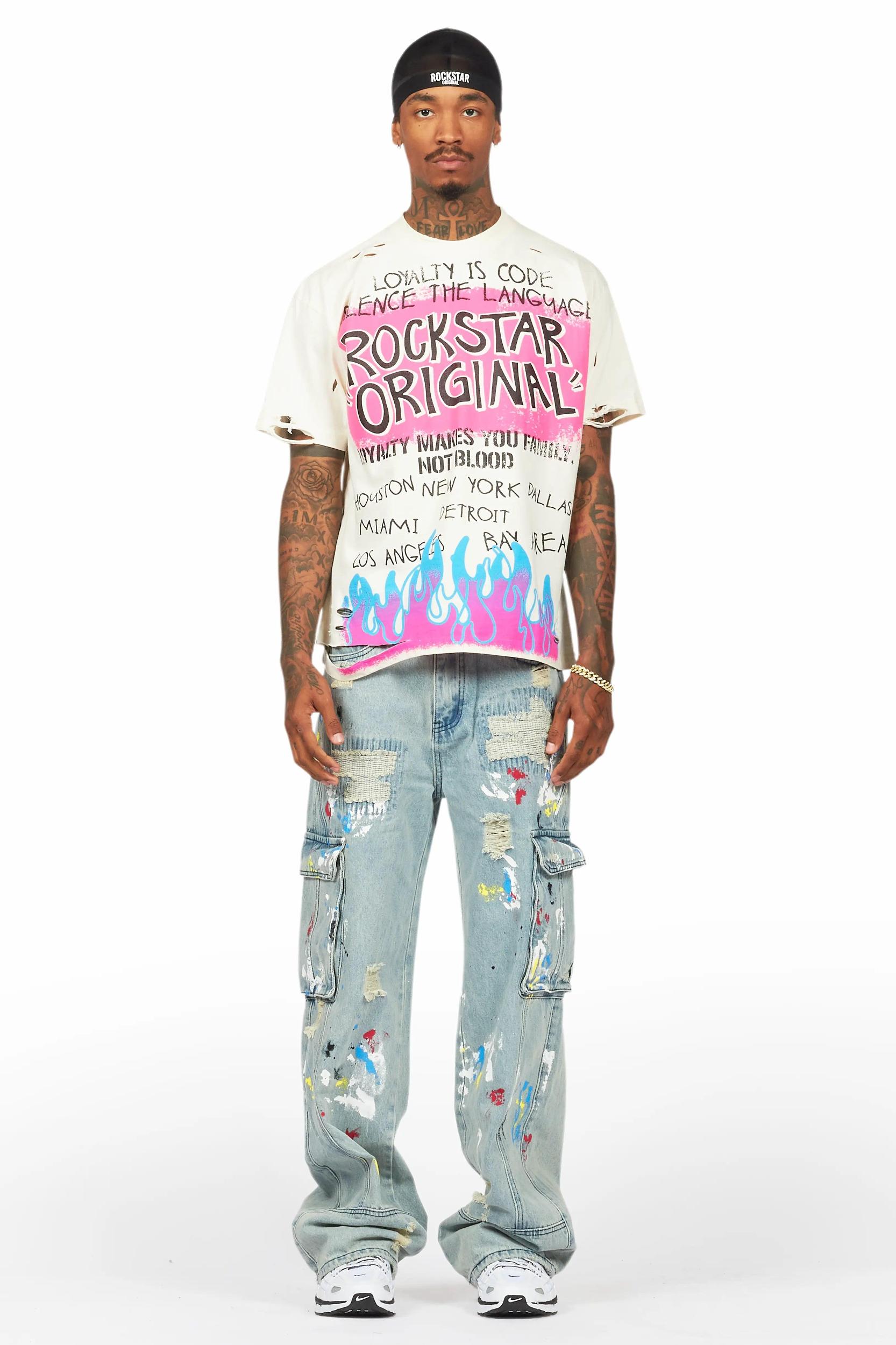 Namas Light Blue Painter Baggy Cargo Jean Male Product Image