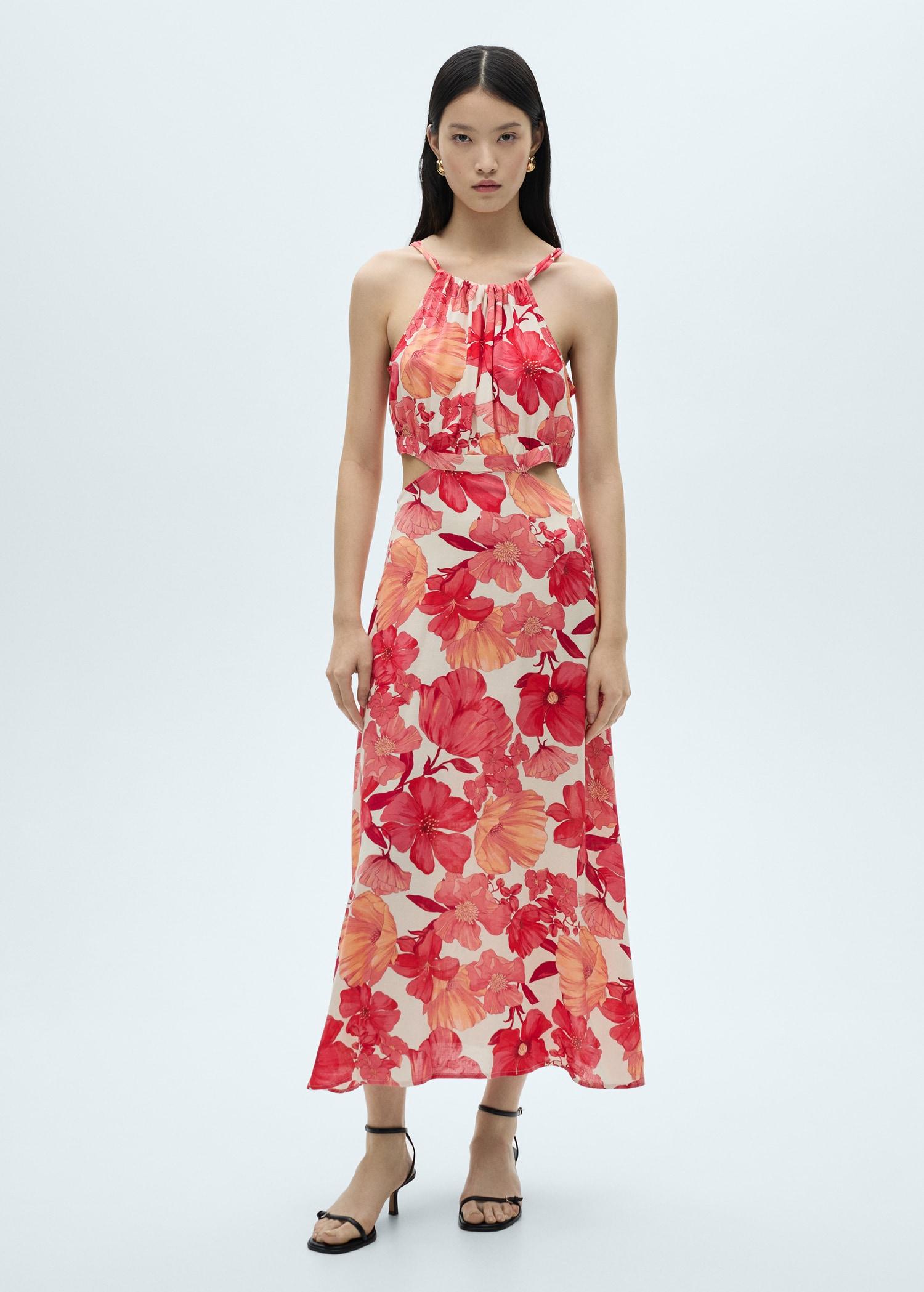 Floral dress with openings - Women | MANGO USA Product Image