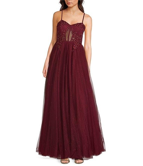 City Vibe Glitter Embellished Spaghetti Strap Sweetheart Neck Corset Dress Product Image
