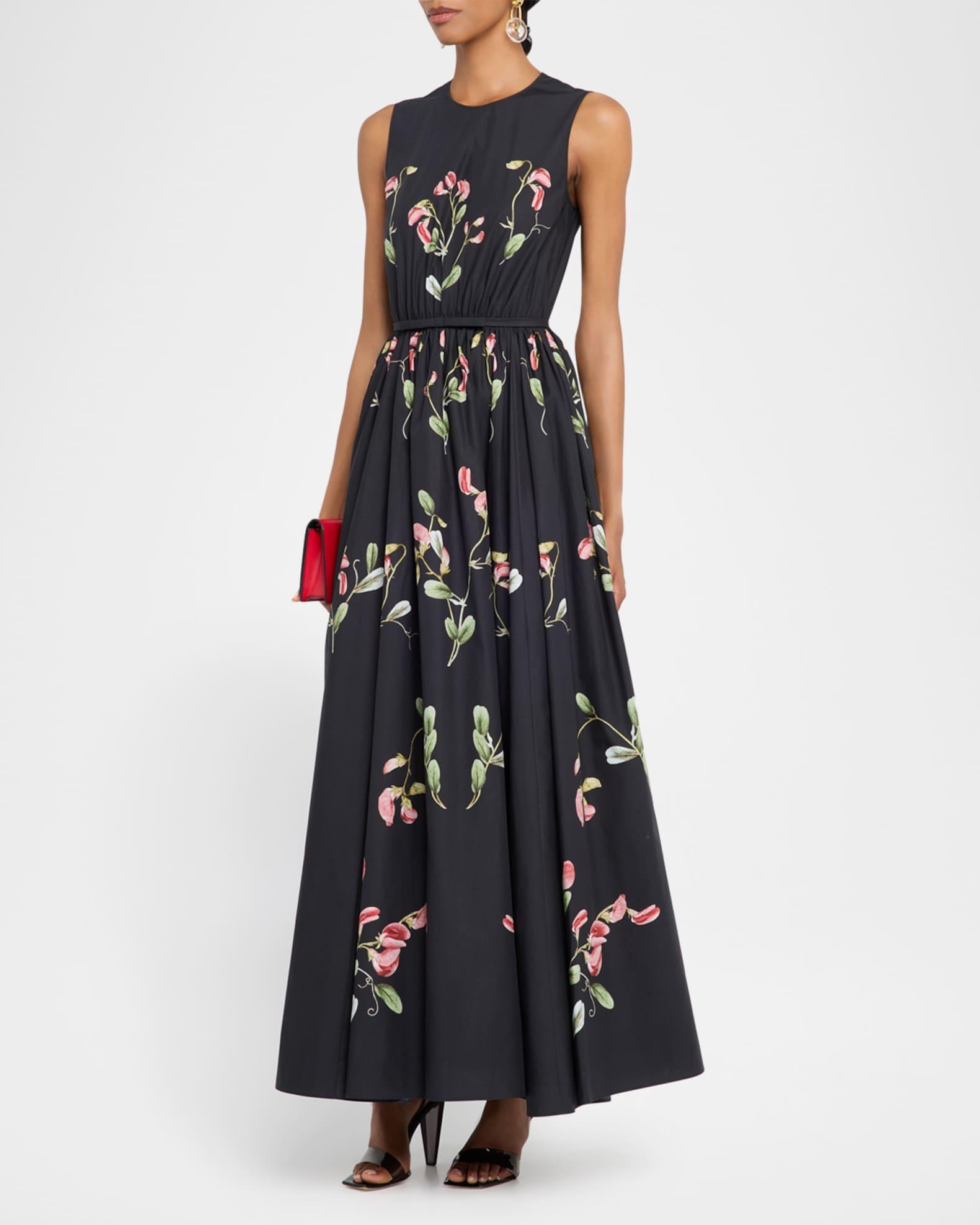 Flower-Print Bow Sleeveless Midi Dress Product Image