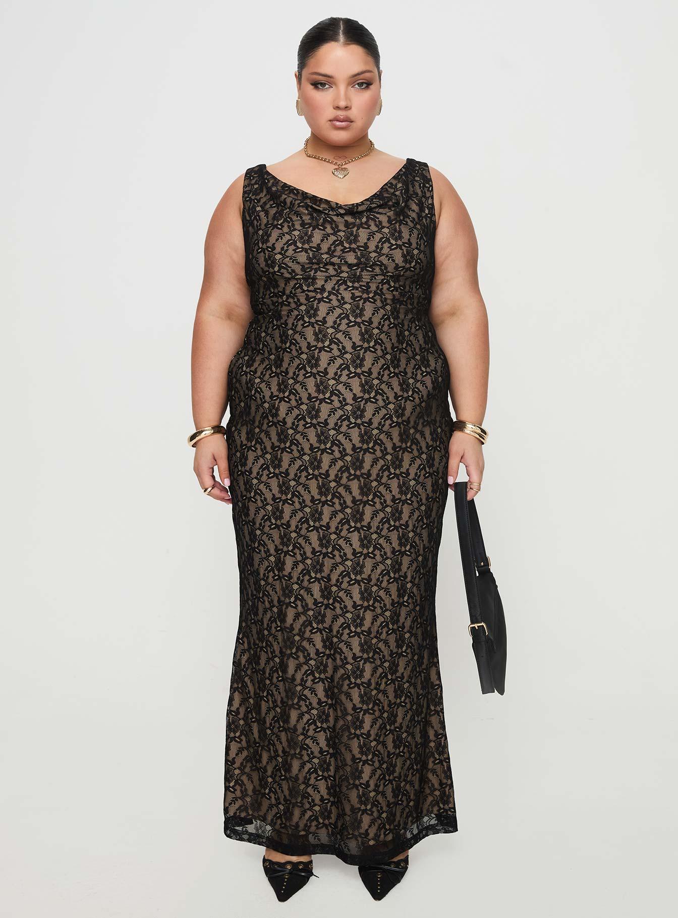 Romani Lace Maxi Dress Black Curve Product Image